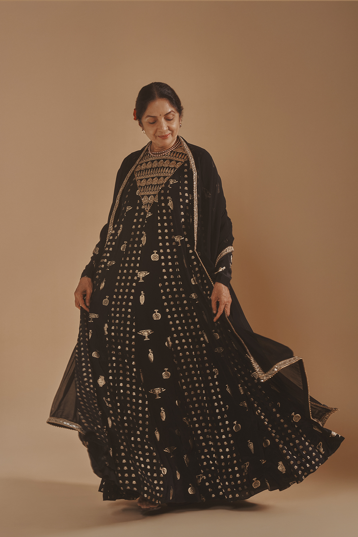 Black Gold Potters Touch Anarkali Set