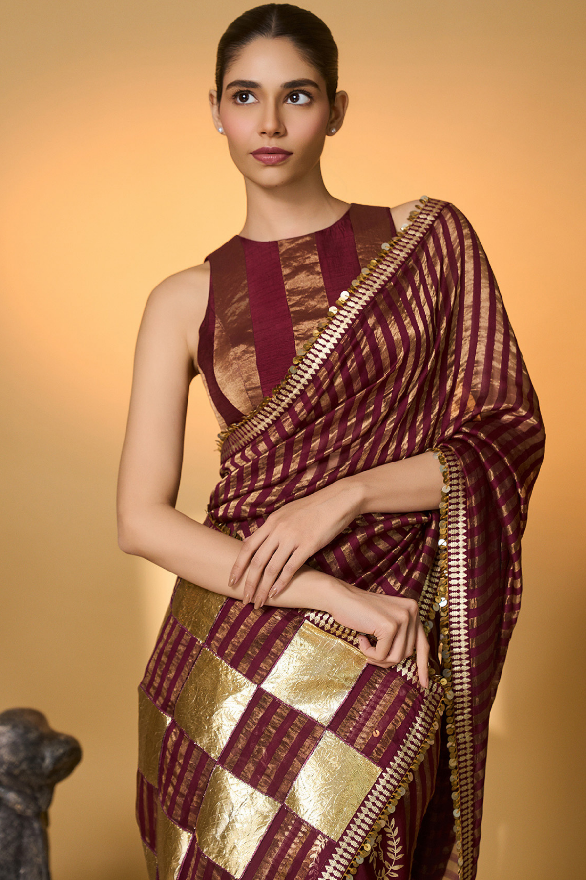 Plum Corncrest Gota Saree