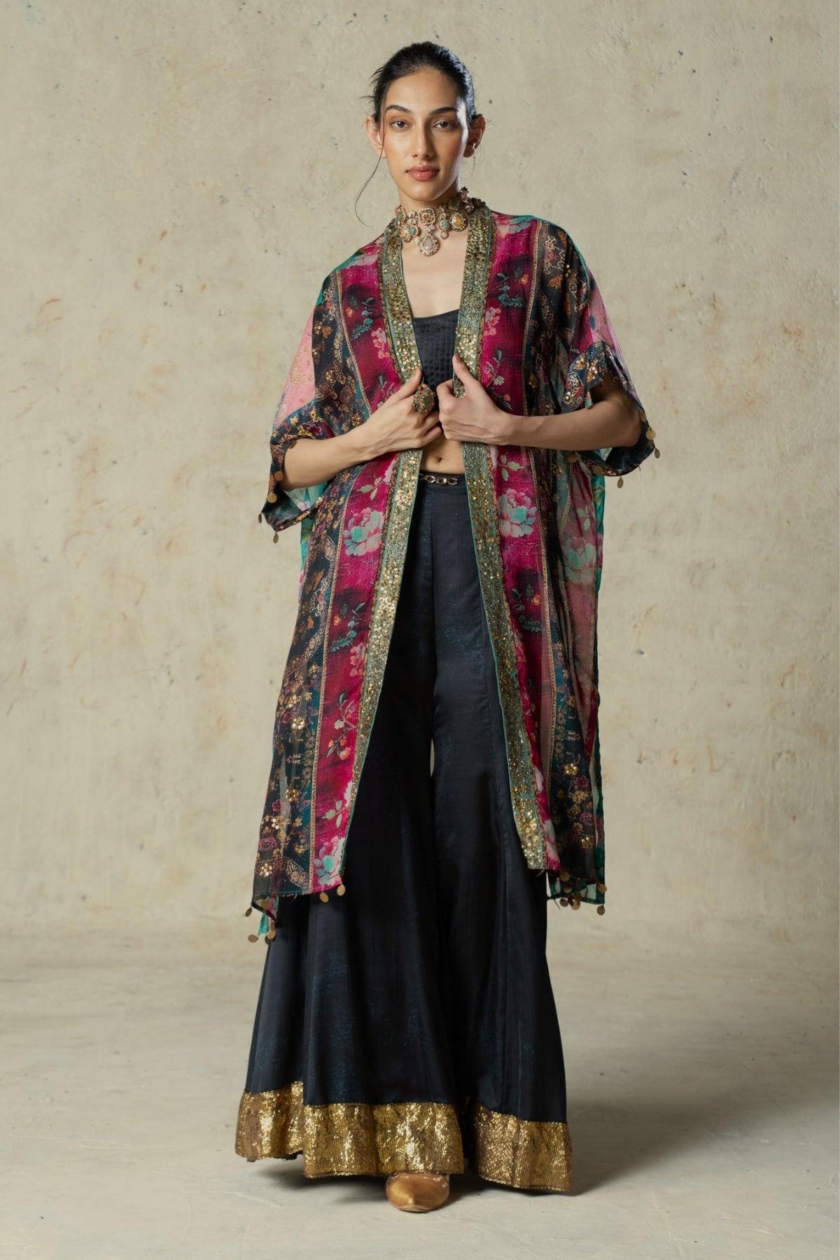 Printed Organza Jacket Pant Set