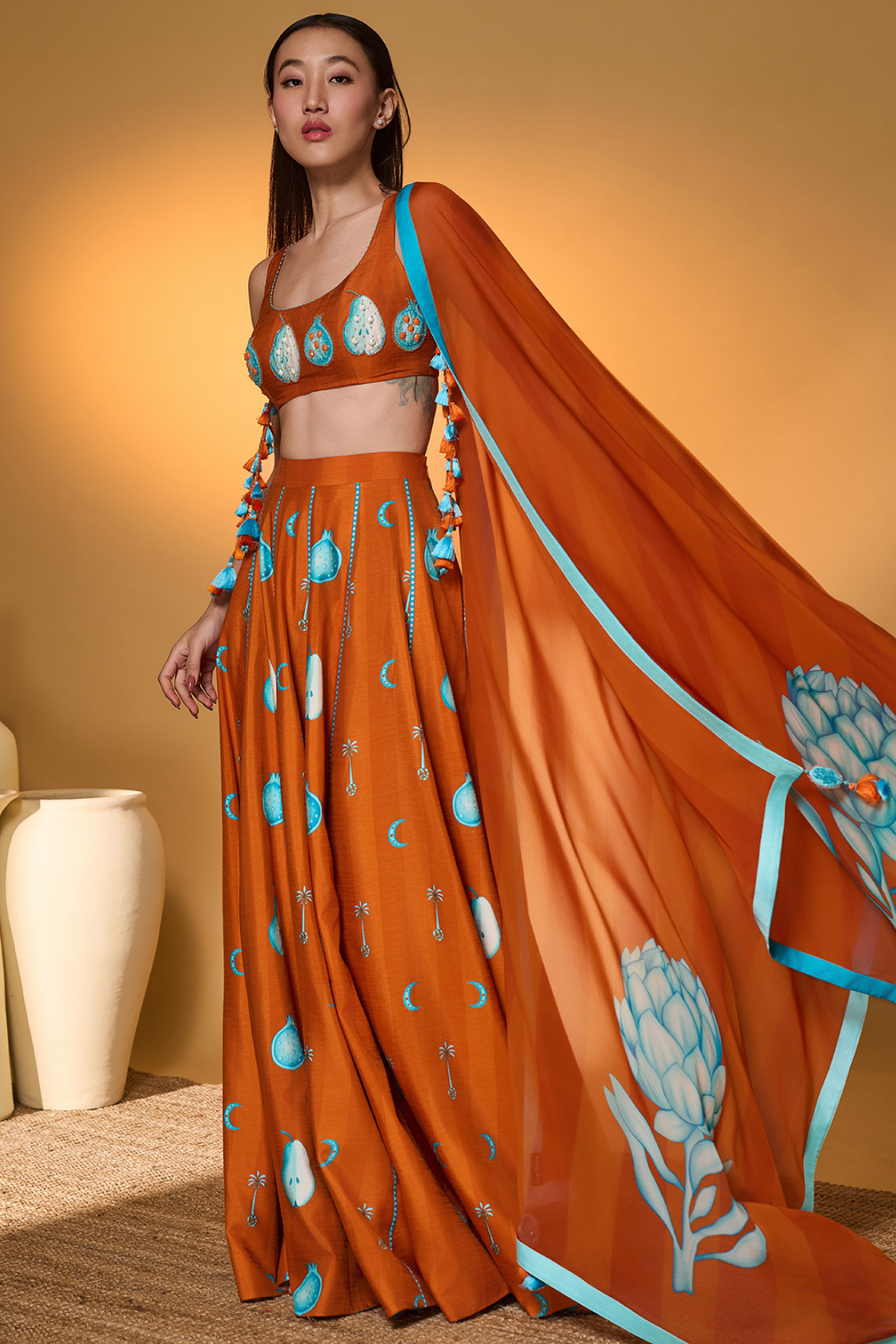 Saffron Sky Striped Lehenga Set