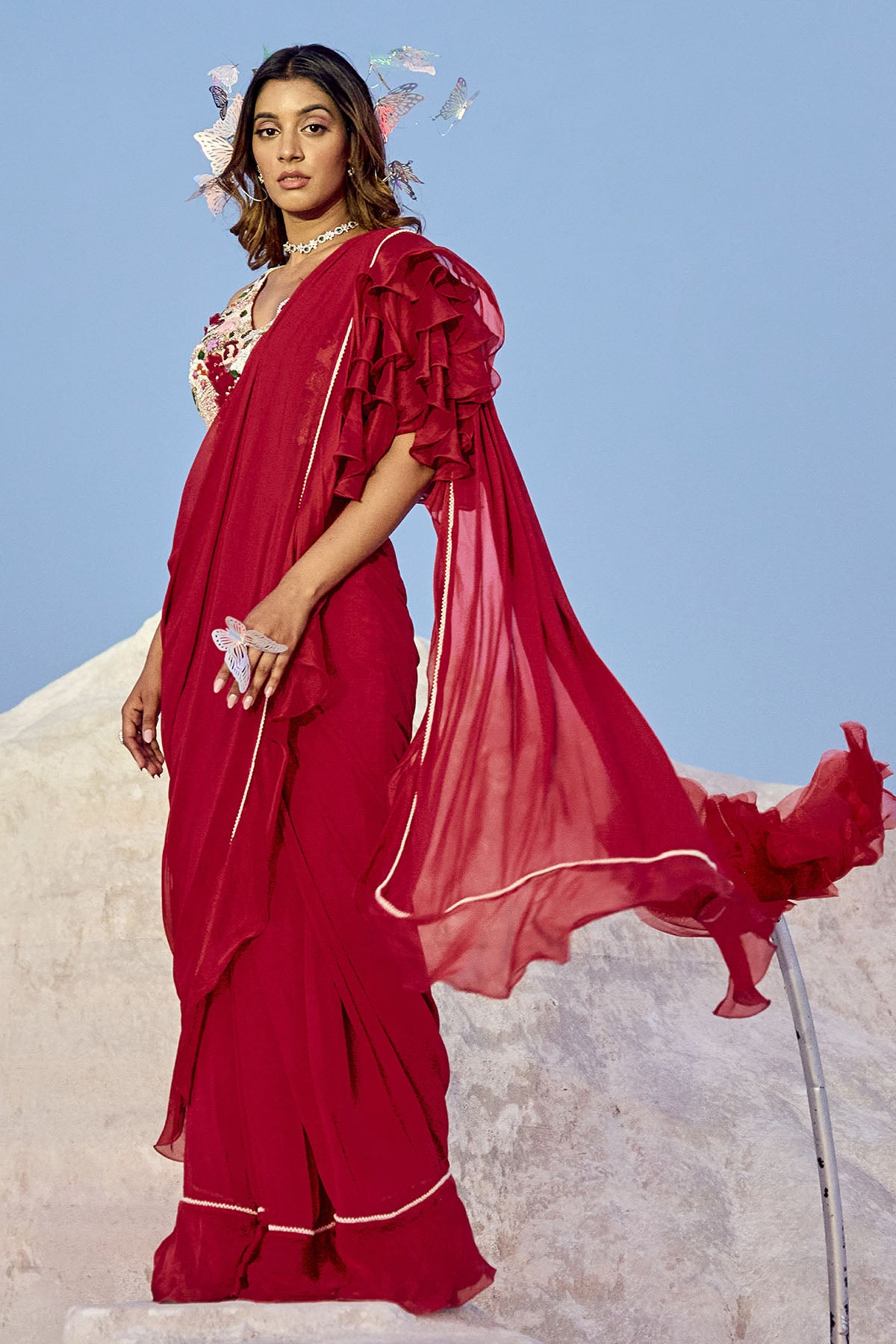 Ruffle Sleeves Sari
