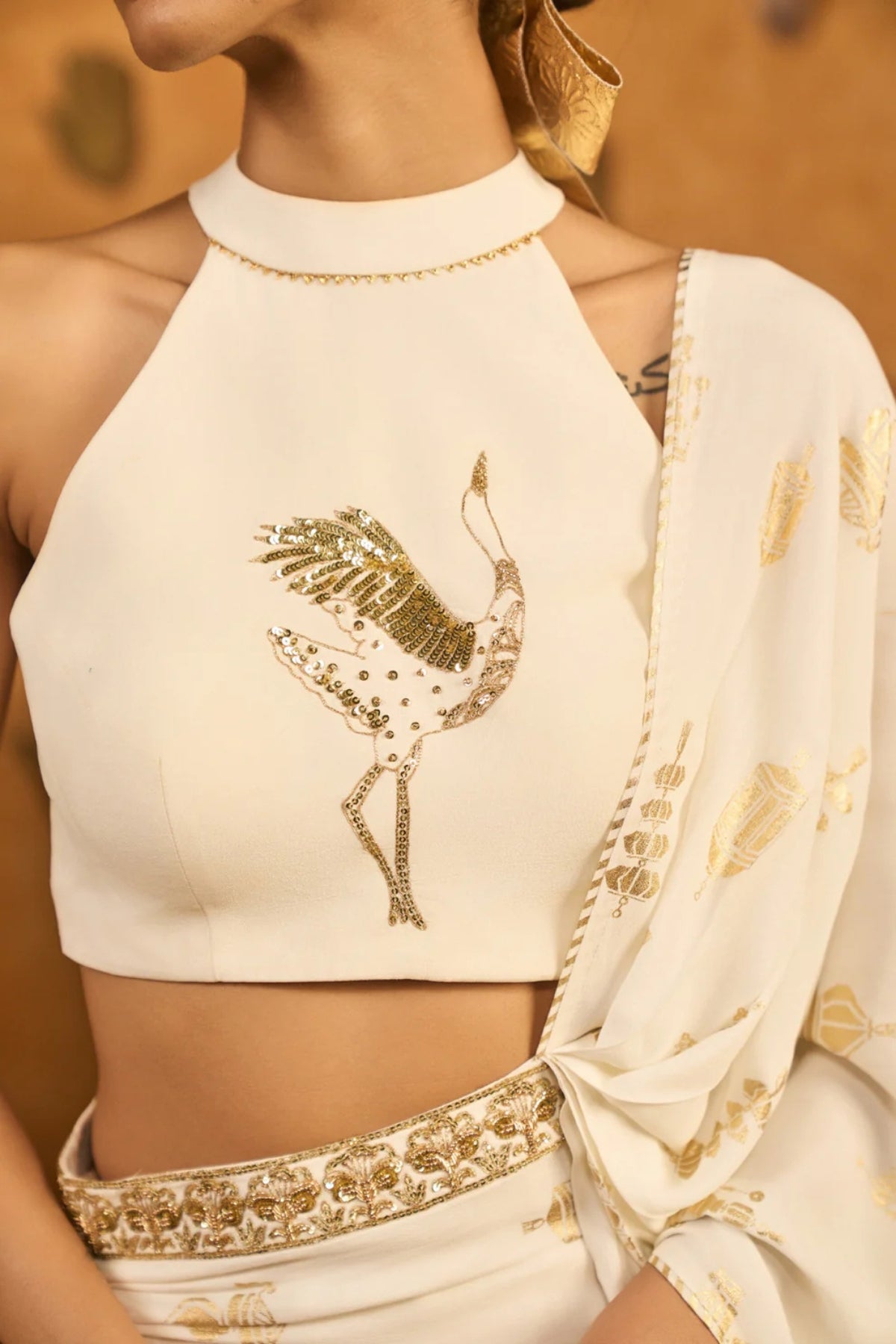 Ivory Soft Lantern Sticthed Saree