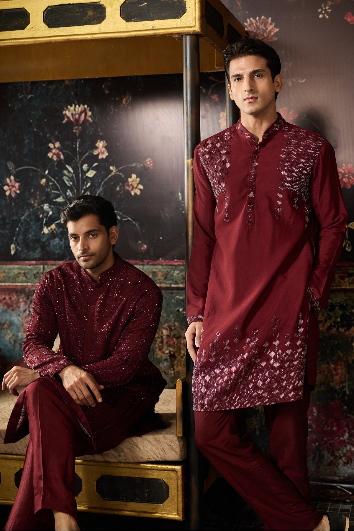 MAROON EMBROIDERED KURTA & PANTS