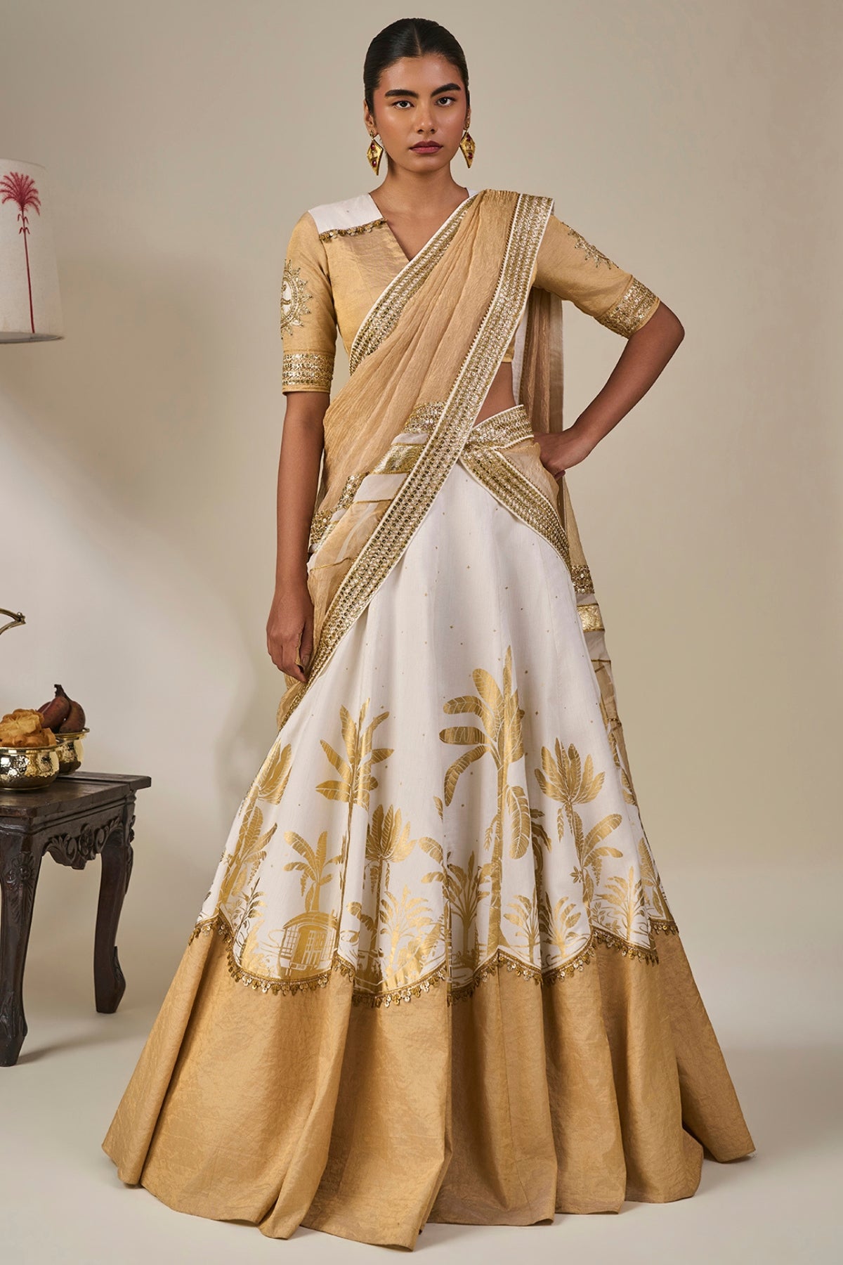 Ivory Backwater Postcard Lehenga Set