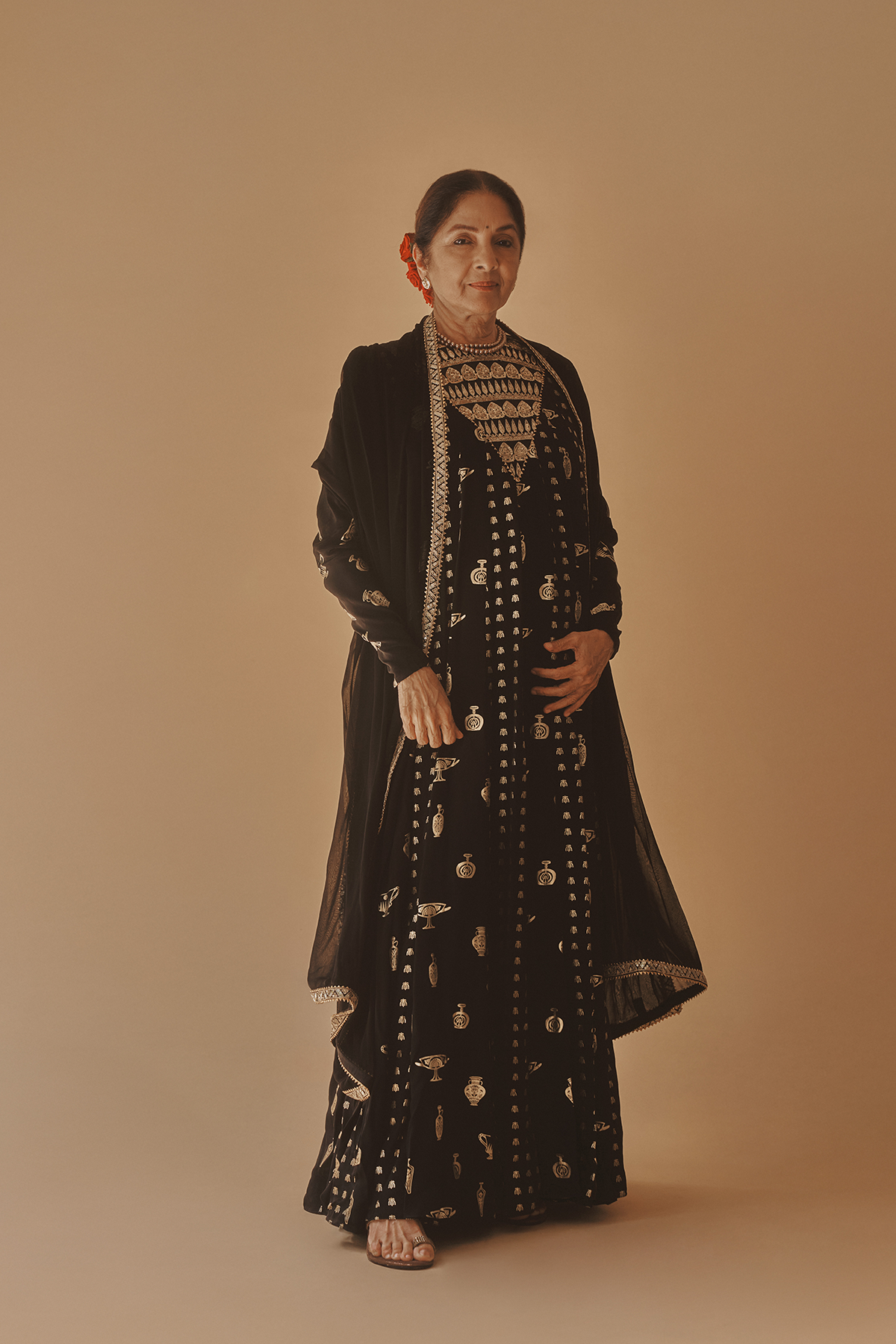 Black Gold Potters Touch Anarkali Set