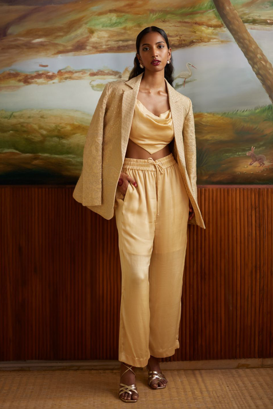 Buttercup Cowl Top Paired With Jacket & Pants