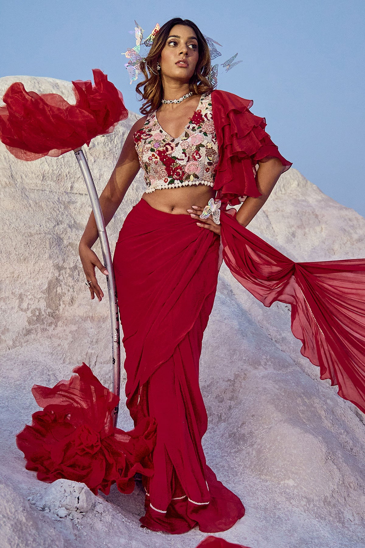 Ruffle Sleeves Sari