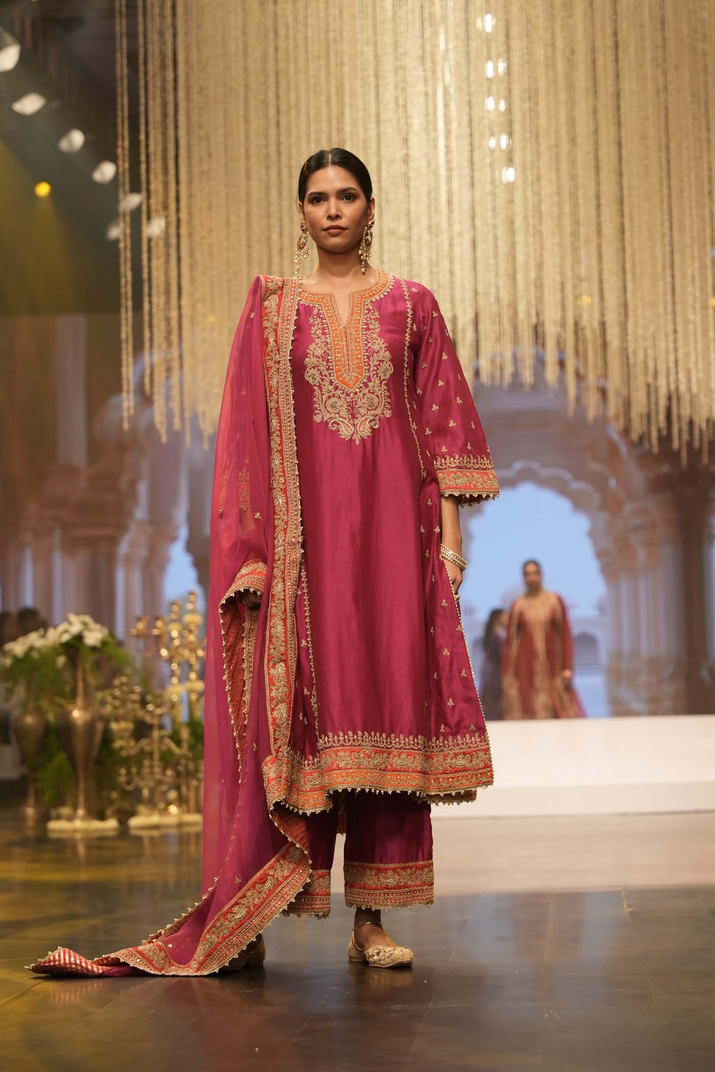 Aamish - Hotpink Long A-line Kurta with Palazzo