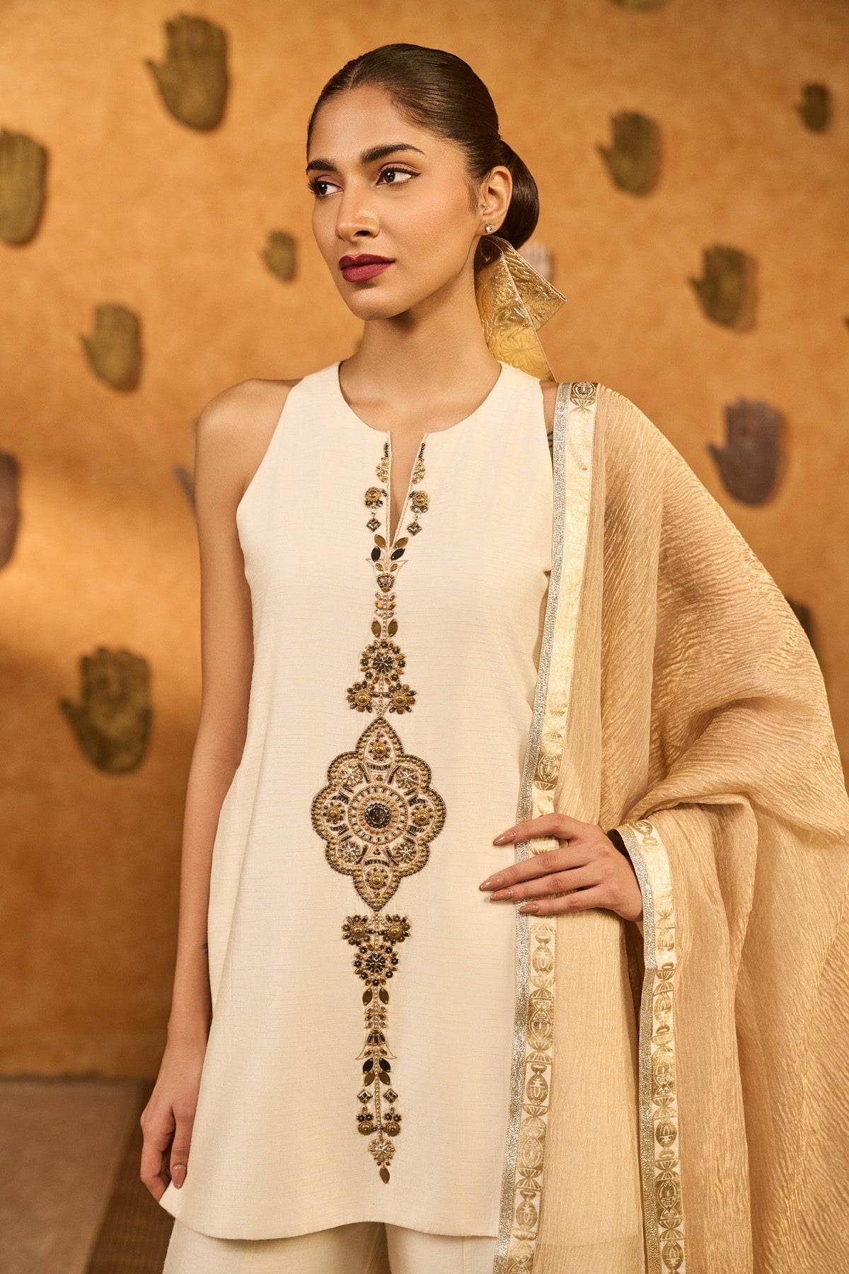 IVORY GILDED SHARARA SET