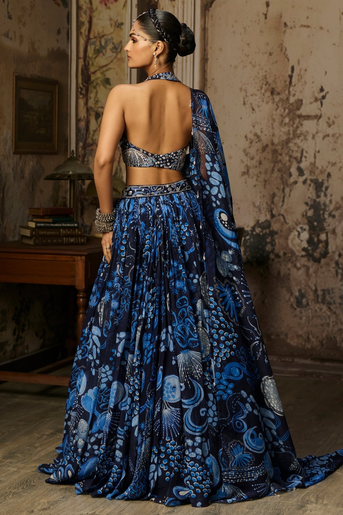 NAVY BLUE PRINTED & HIGHLIGHTED LEHENGA SET