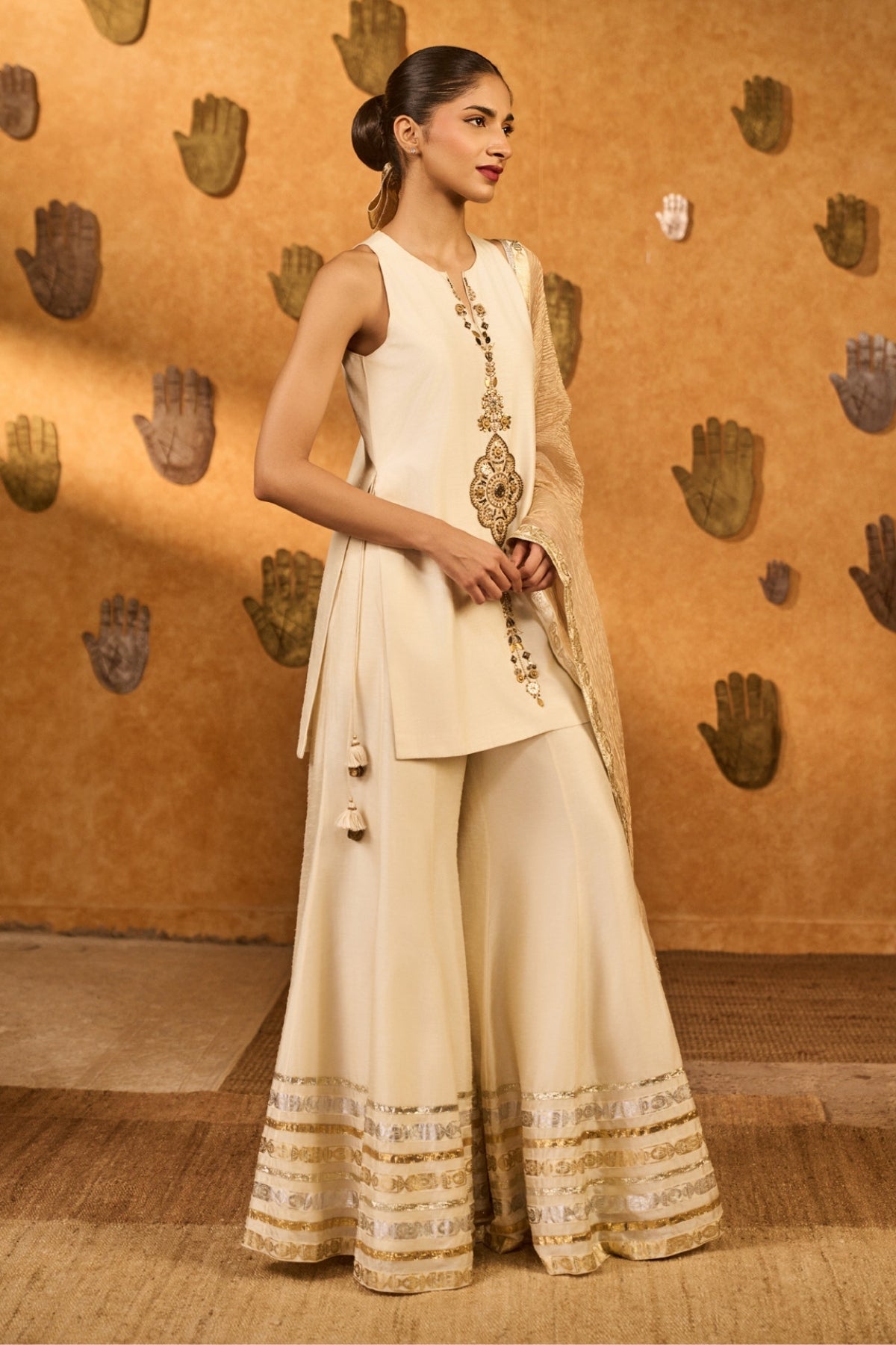 IVORY GILDED SHARARA SET