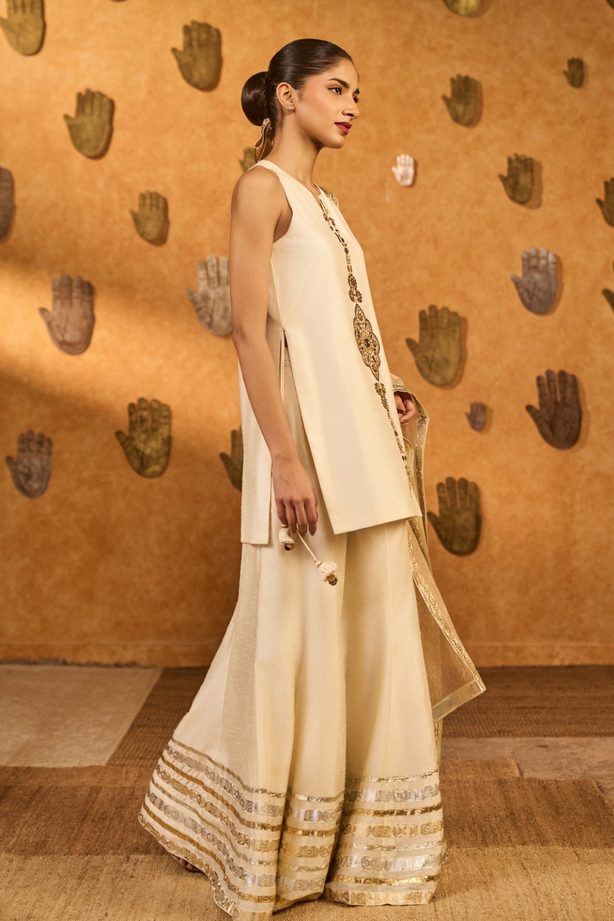 IVORY GILDED SHARARA SET