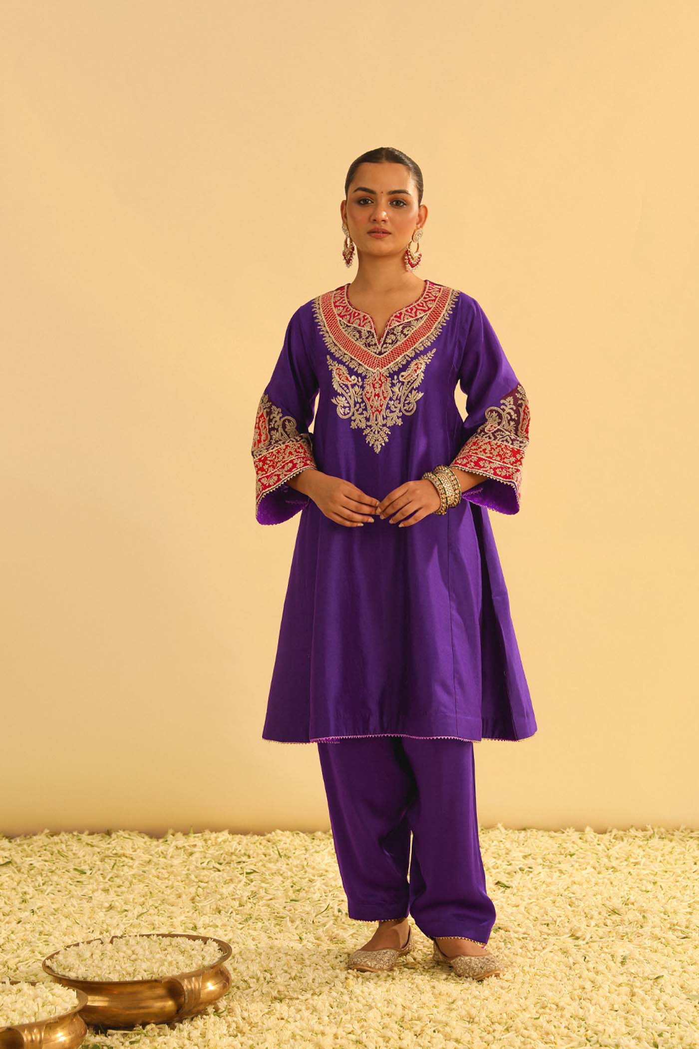 Mehrish - Purple Short Kalidaar Choga with Salwar