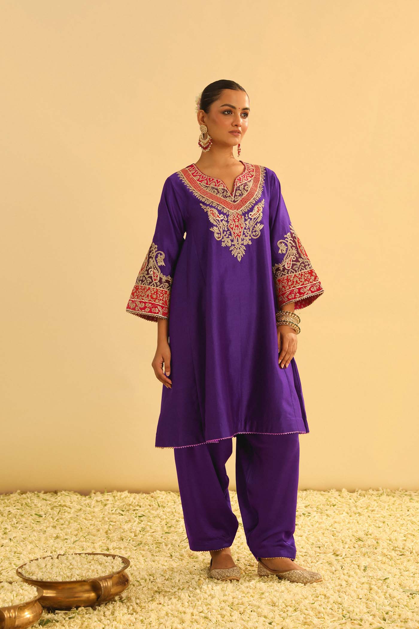 Mehrish - Purple Short Kalidaar Choga with Salwar