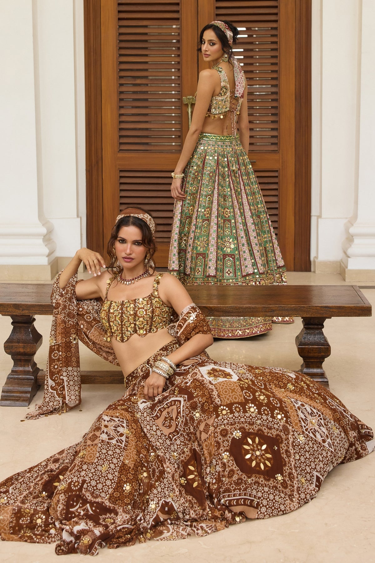 SAGE-MAROON PRINT AND HIGHLIGHTED LEHENGA SET
