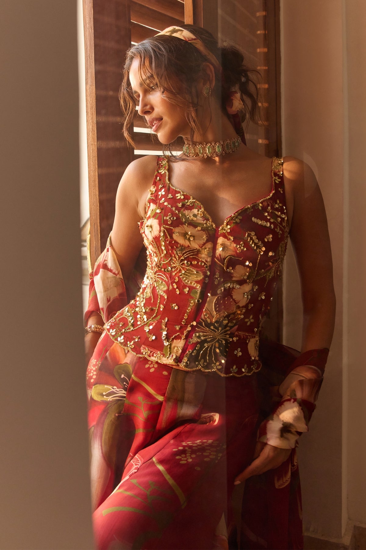 RED FLORAL PRINTED CO-ORD SET