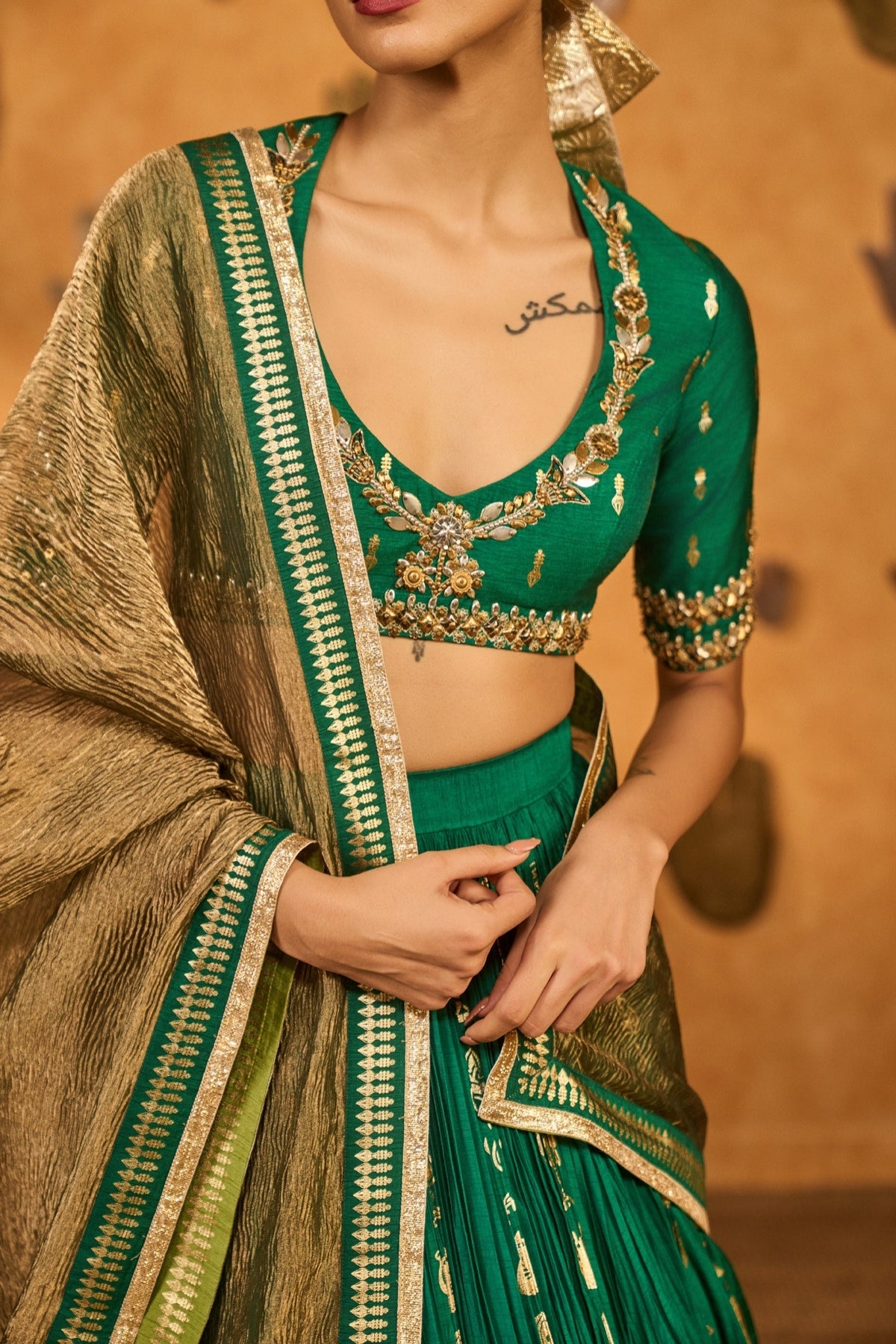 Green Totem Line Lehenga  Set
