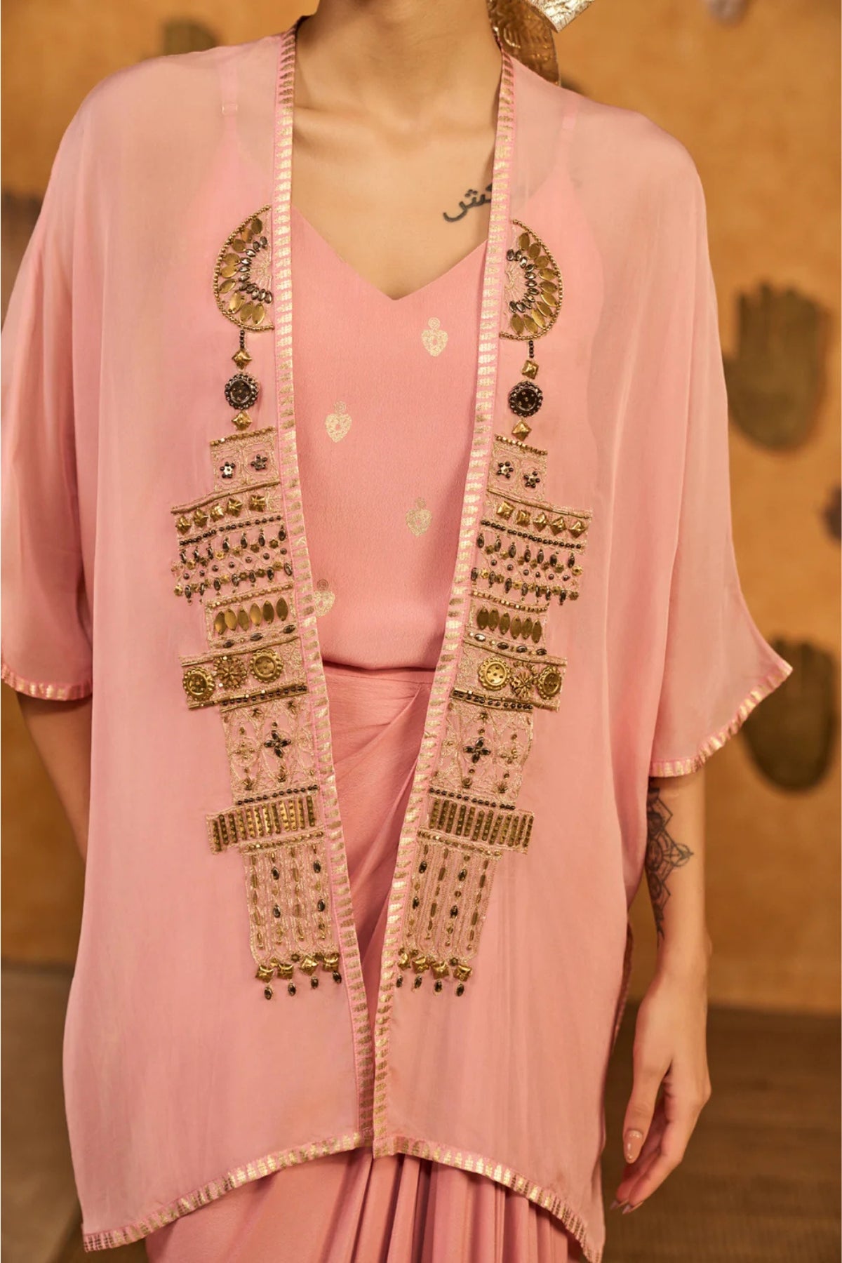 Champagne Heartbeat Draped Cape Set