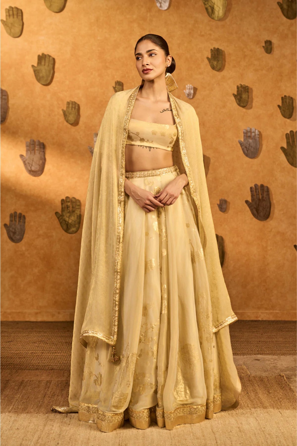 Ivory Sakura Tissue Lehenga Set