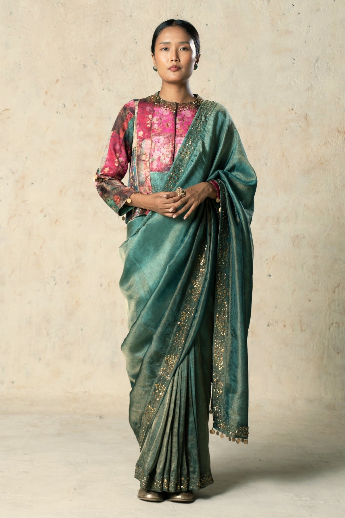Green Tissue Yarded Saree
