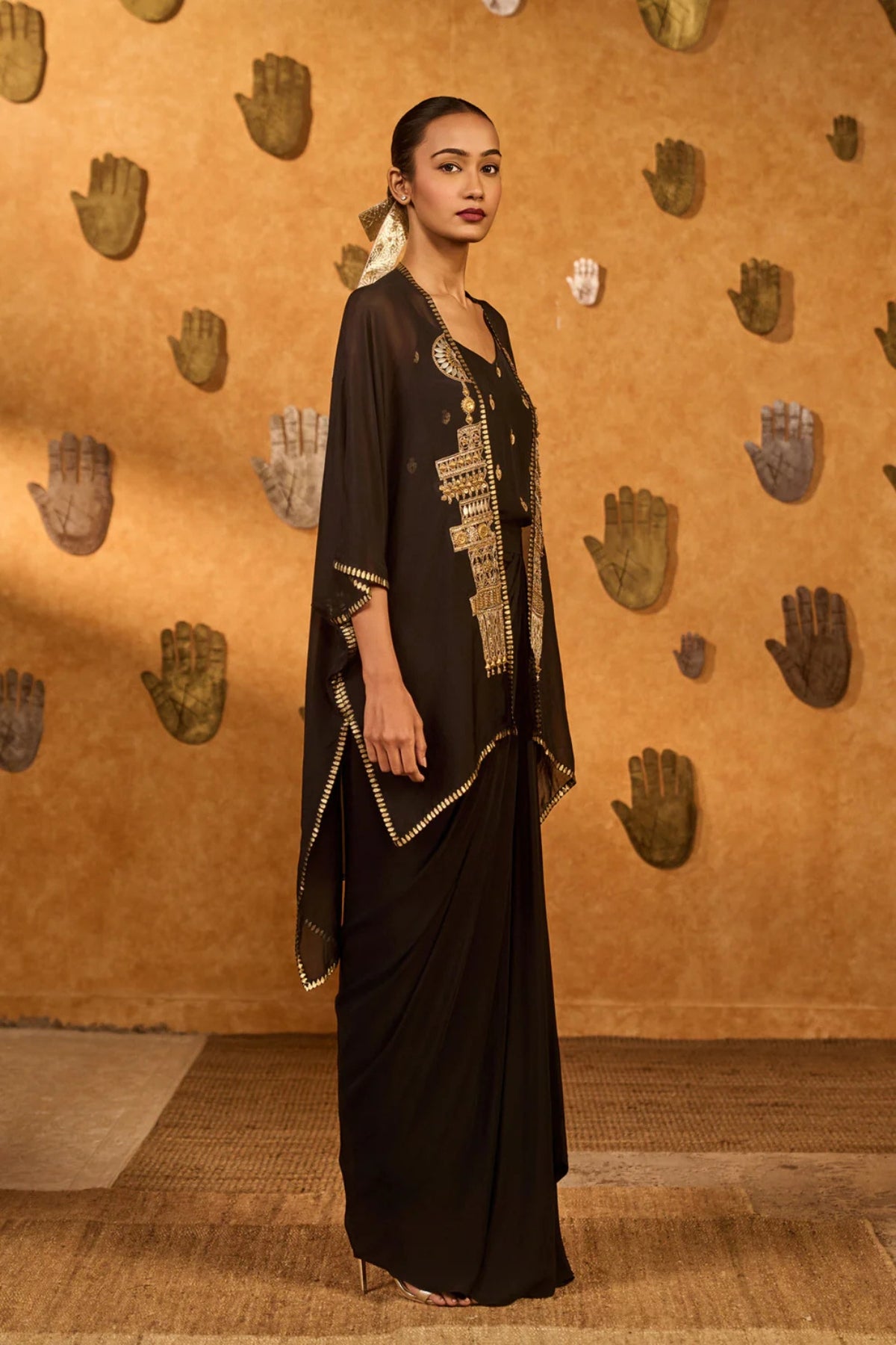 Black Heartbeat Draped Cape Set