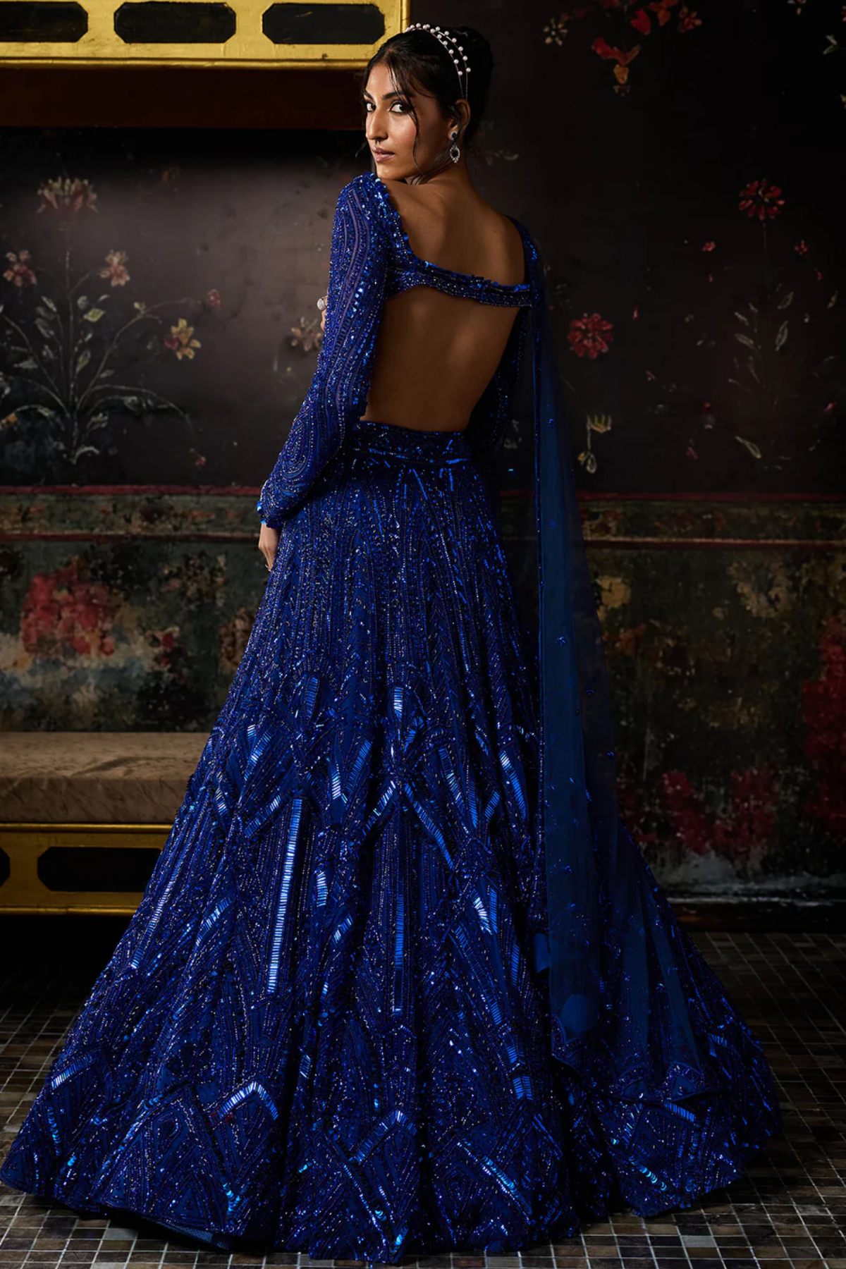 Electric Blue 3d Arc Embellished Lehenga Set