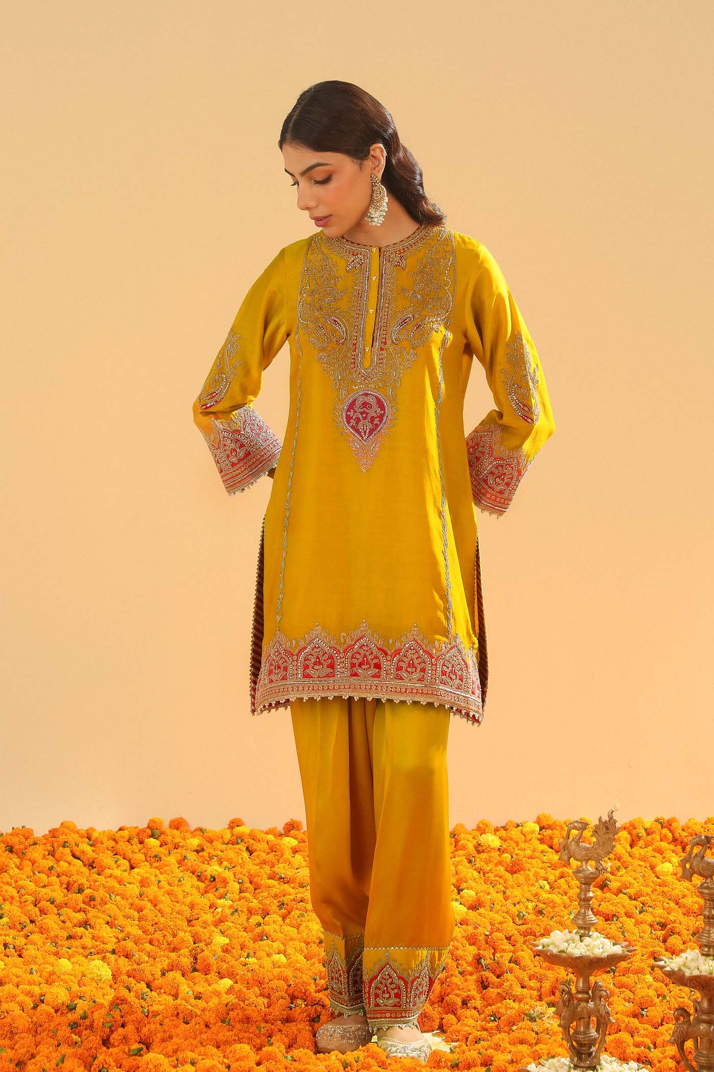 Mirha - Mustard Short Straight Kurta with Salwar