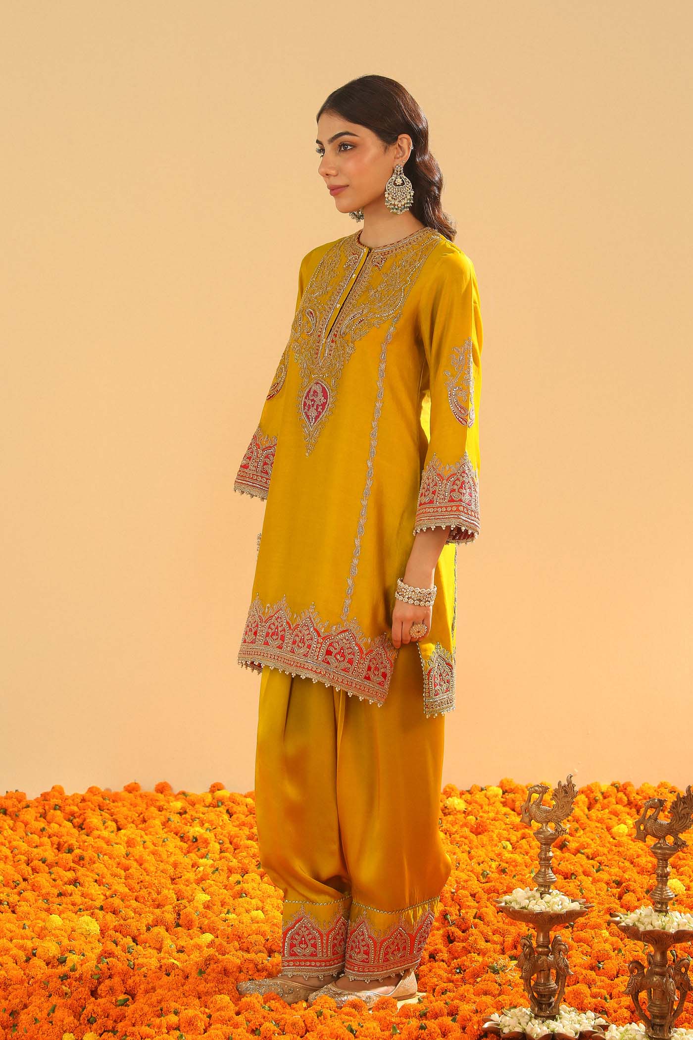 Mirha - Mustard Short Straight Kurta with Salwar