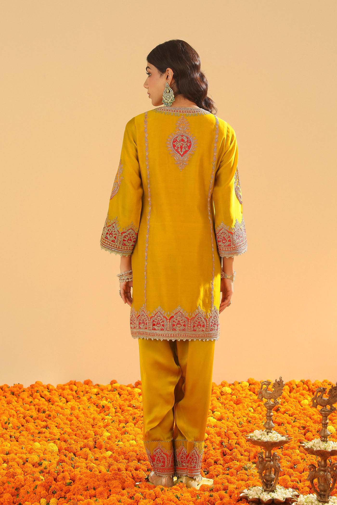 Mirha - Mustard Short Straight Kurta with Salwar