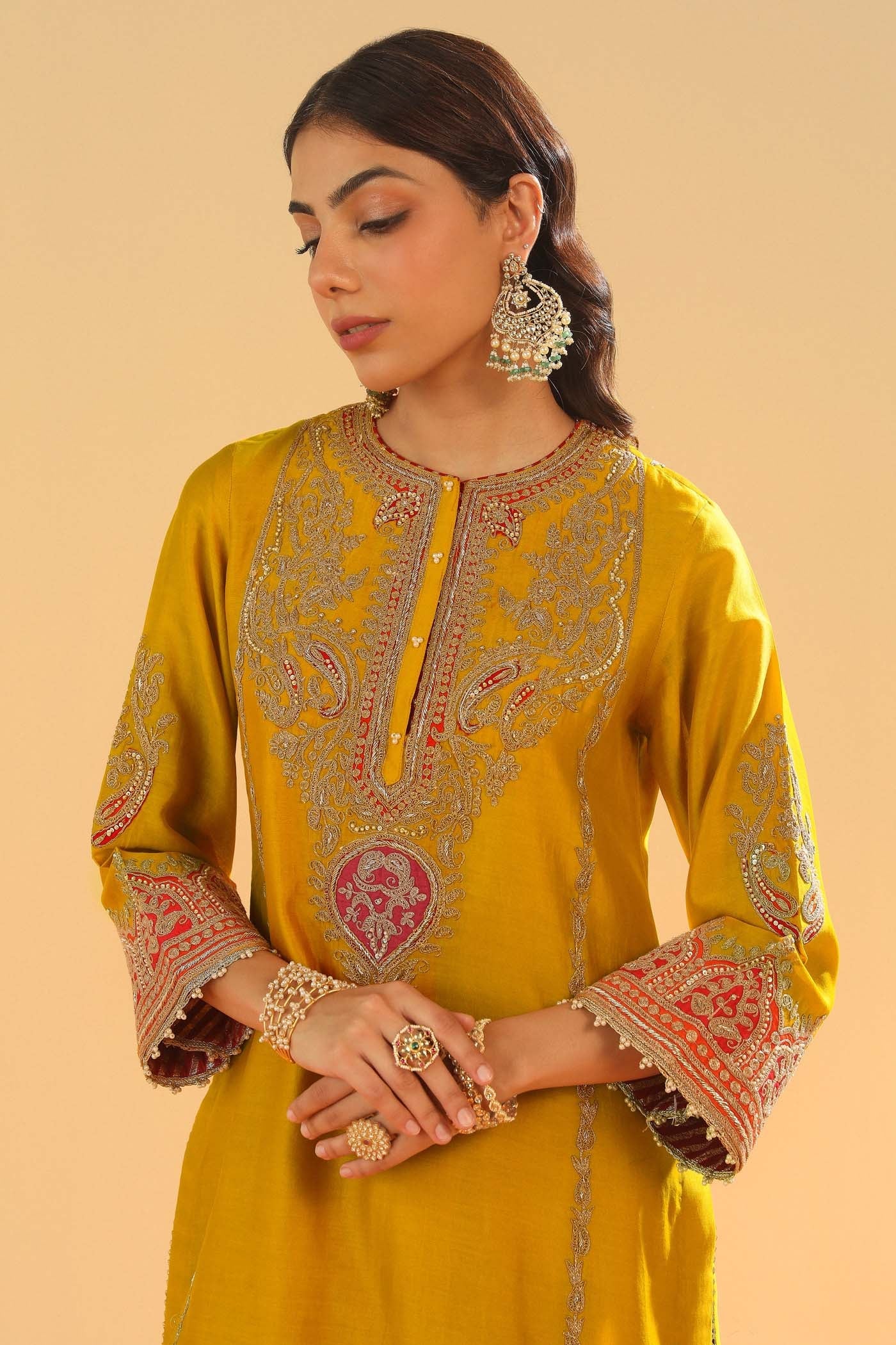 Mirha - Mustard Short Straight Kurta with Salwar