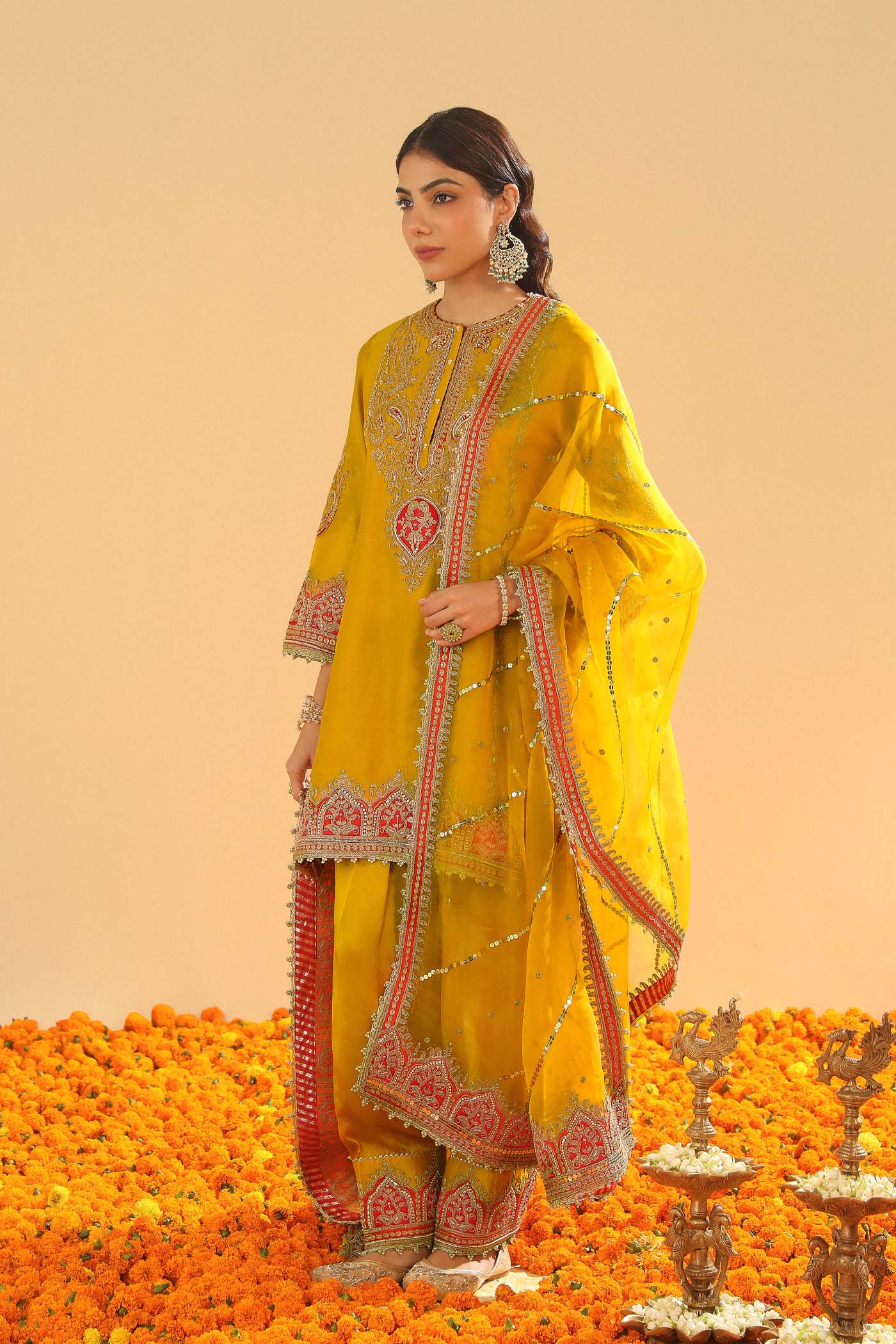 Mirha - Mustard Short Straight Kurta with Salwar