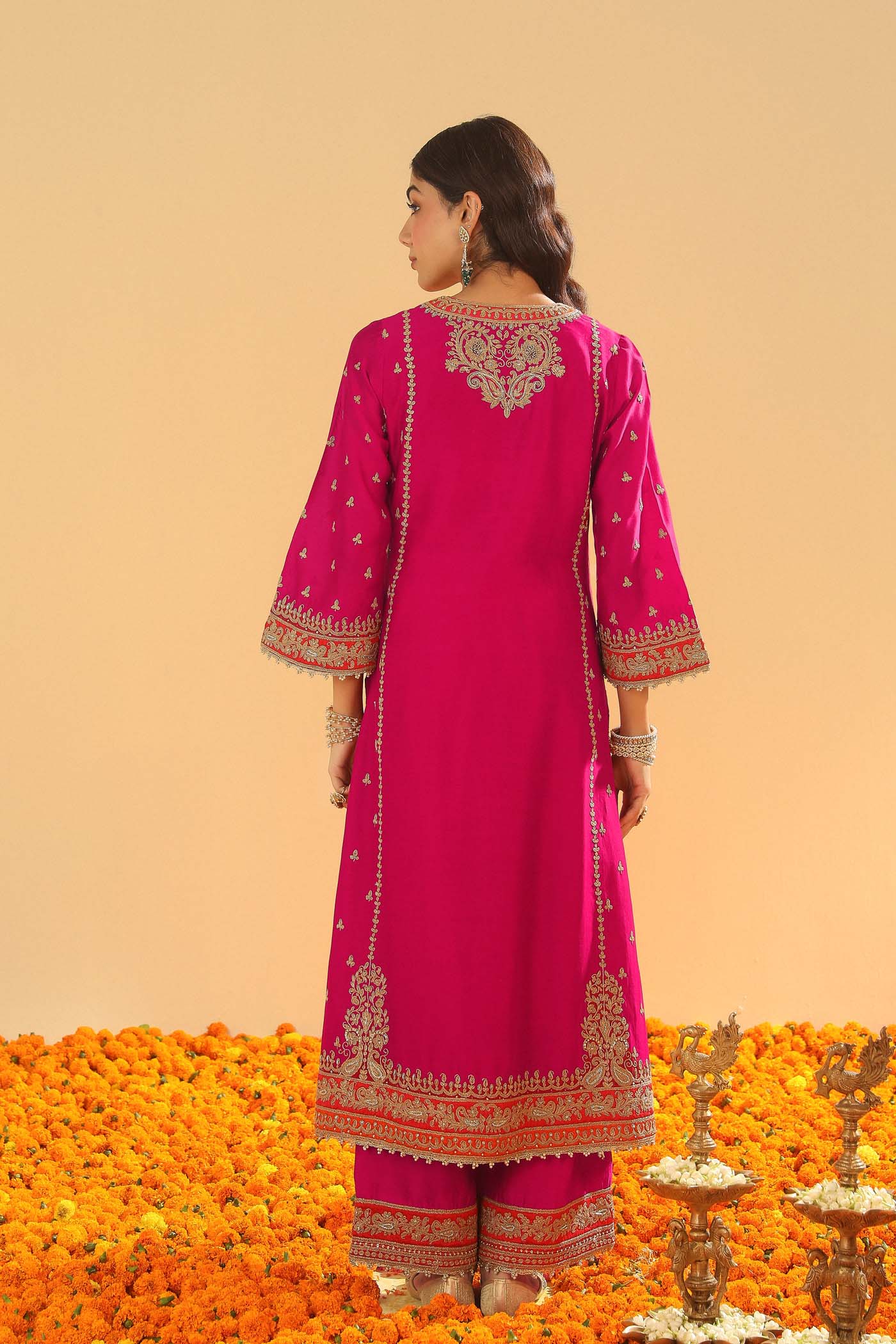Aamish - Hotpink Long A-line Kurta with Palazzo