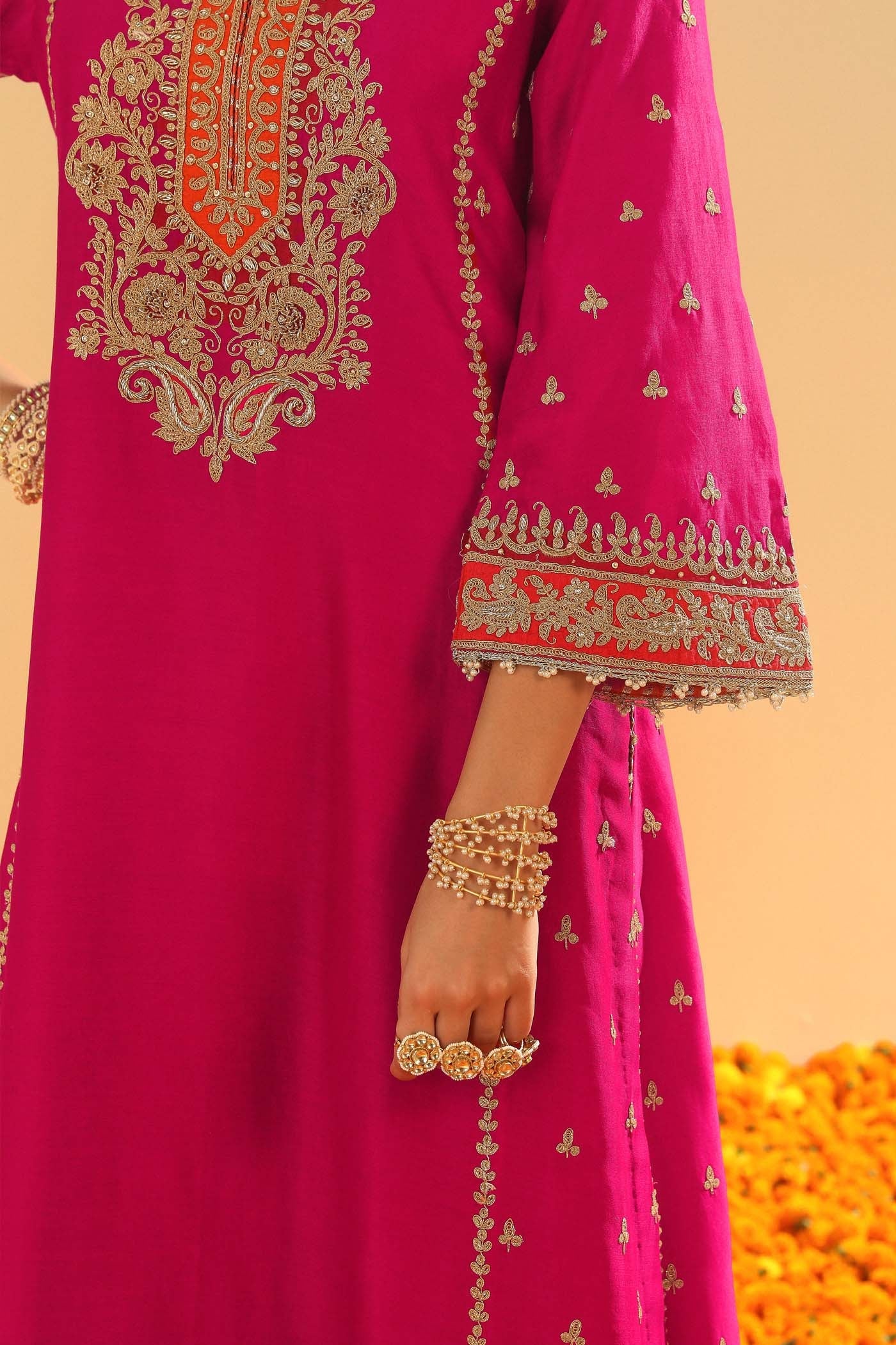 Aamish - Hotpink Long A-line Kurta with Palazzo