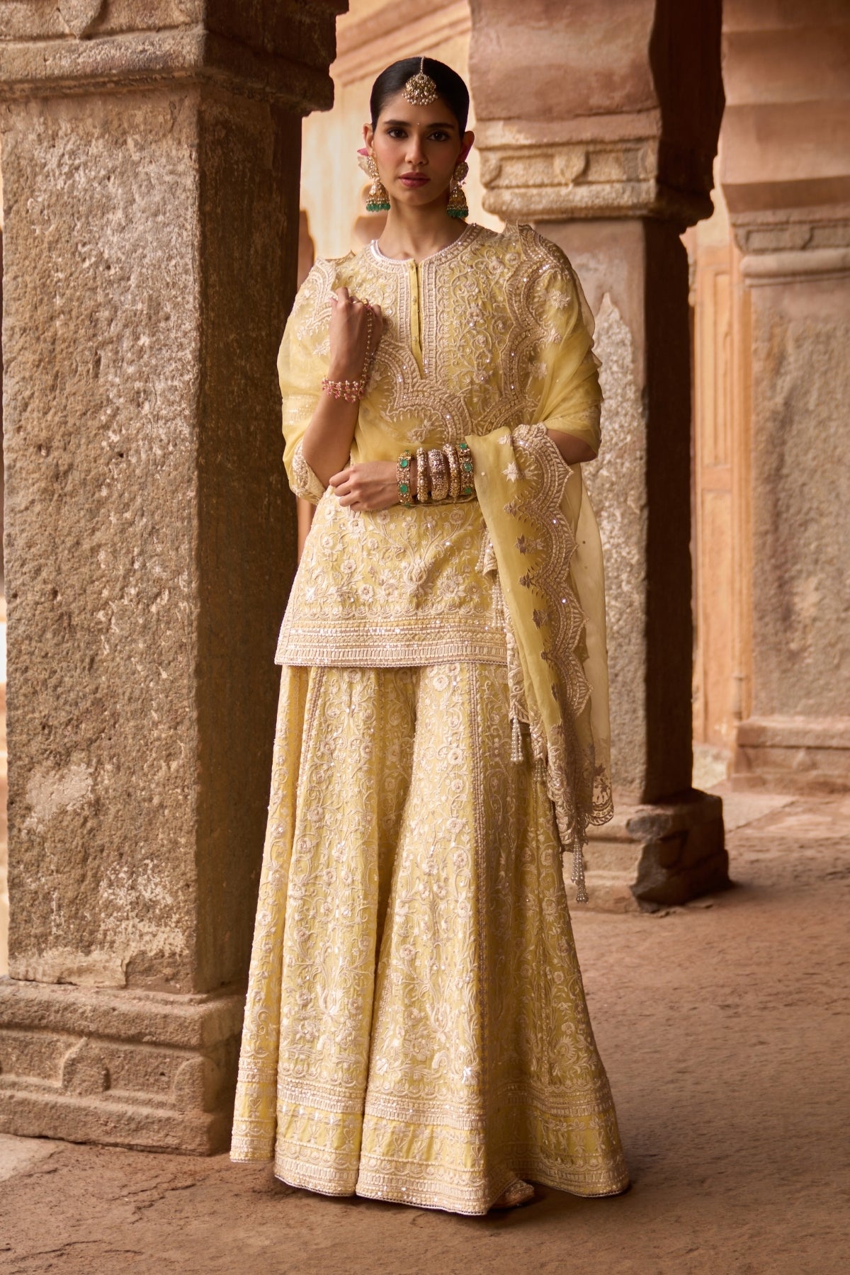 Heer - Lemon Yellow Short Kurta With Sharara And Dupatta