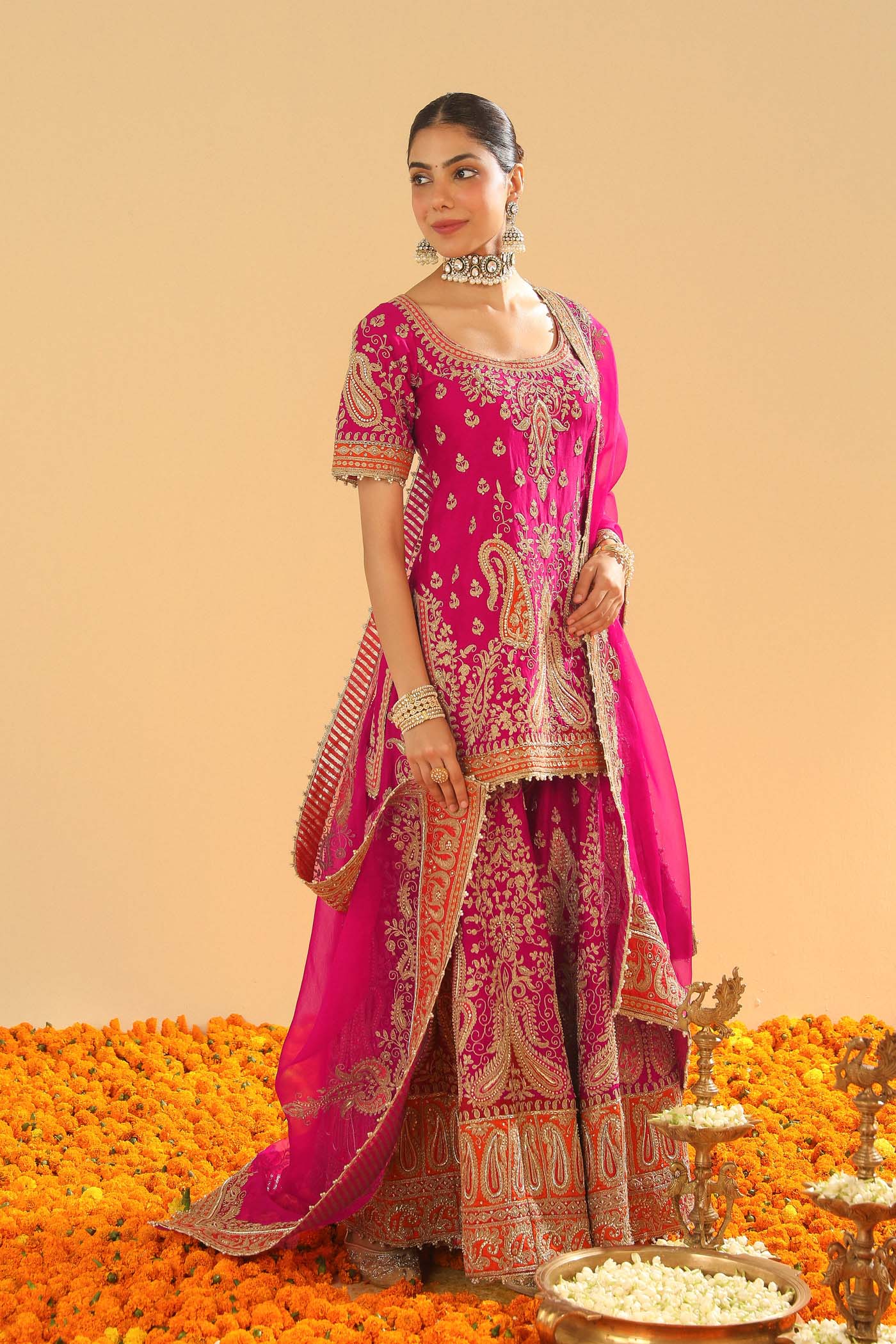 Ishwa - Hotpink Kurta with Sharara