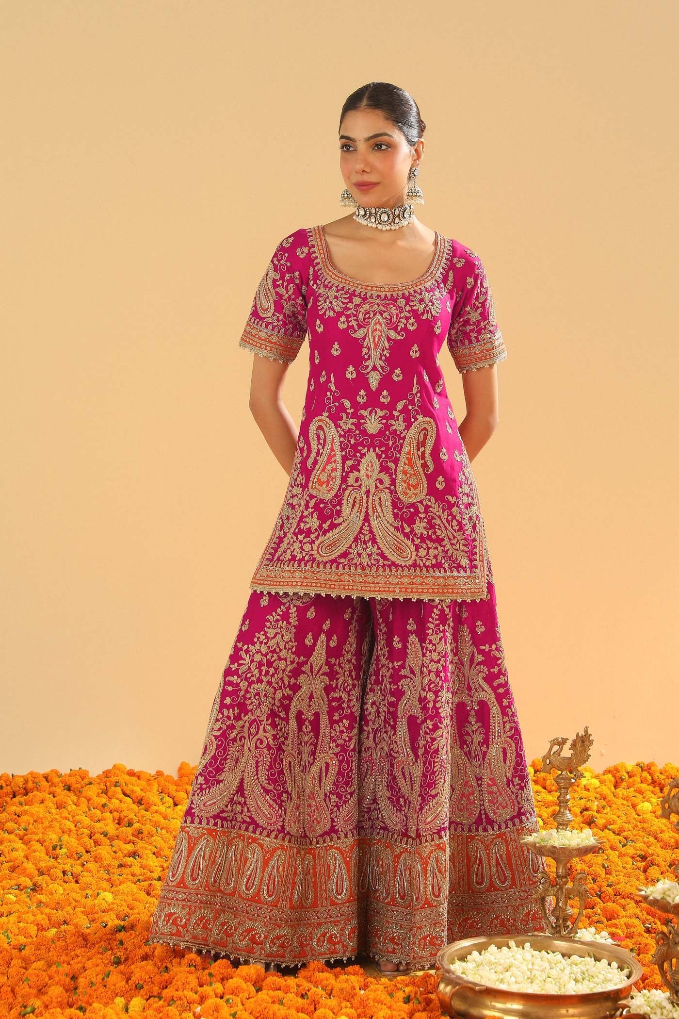 Ishwa - Hotpink Kurta with Sharara