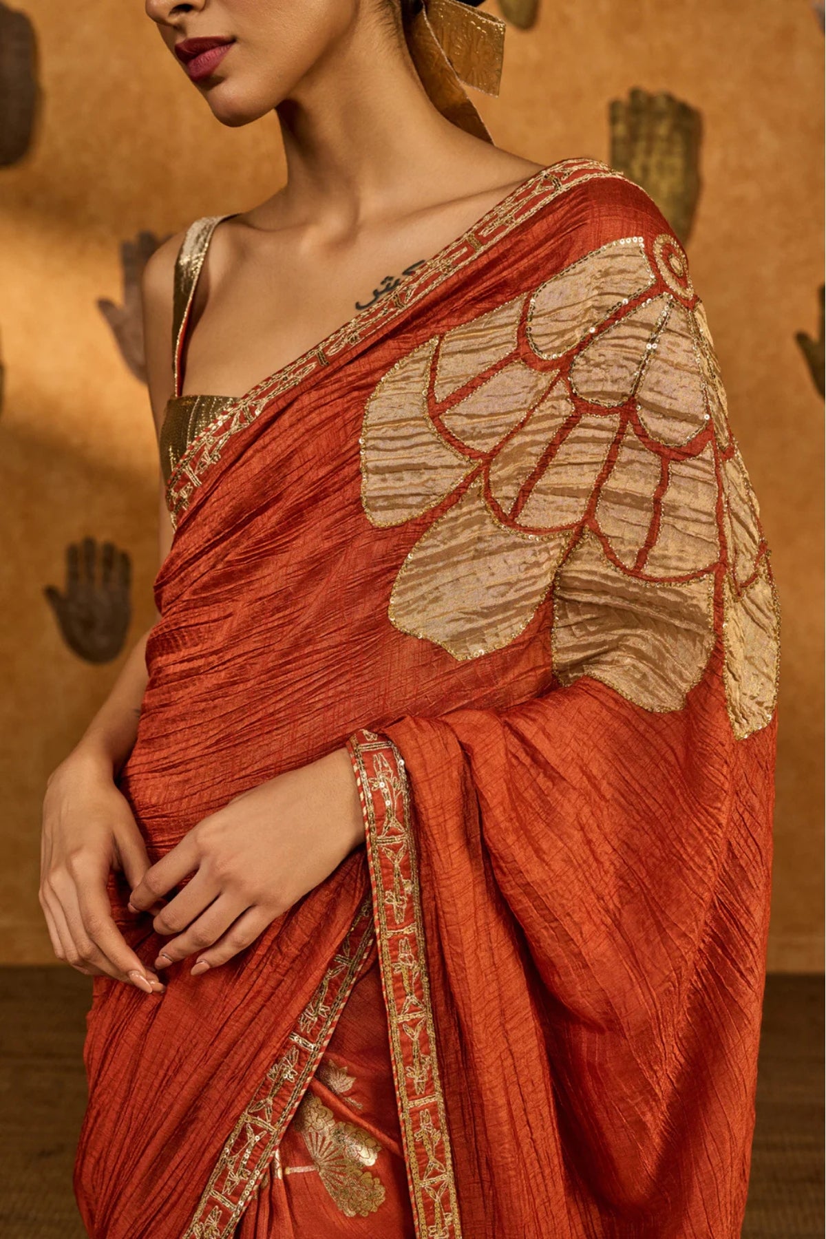 Rust Windrose Crushed Saree