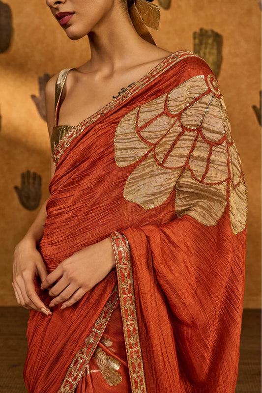 Rust Windrose Crushed Saree