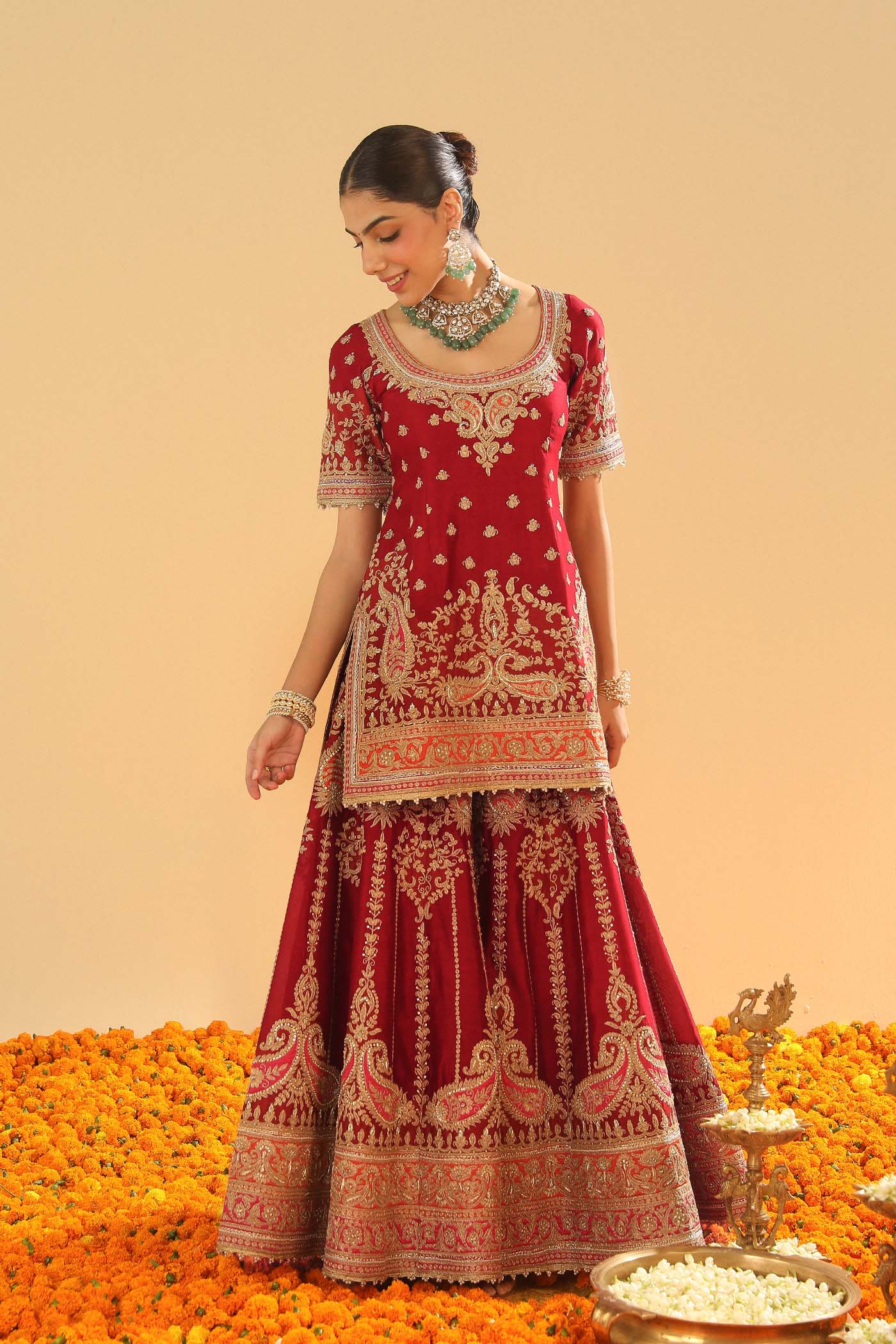 Sehrish - Deep Red Short Kurta with Sharara