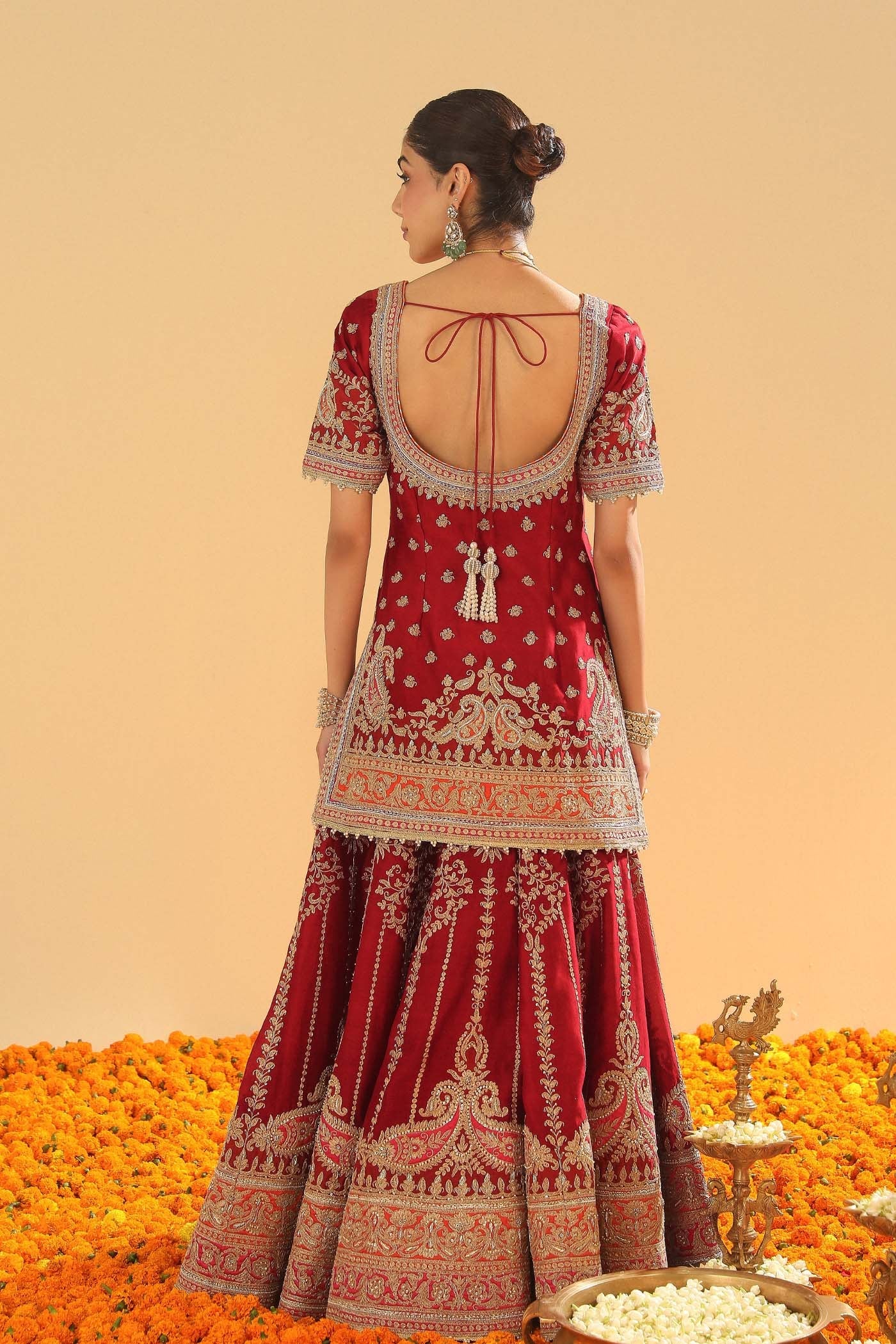 Sehrish - Deep Red Short Kurta with Sharara