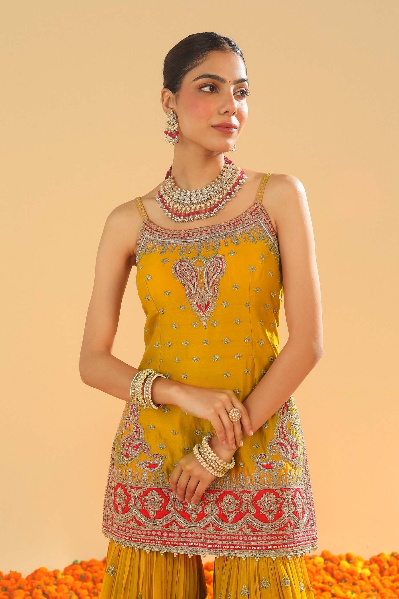 Mehan - Mustard Short Kurta with Garara