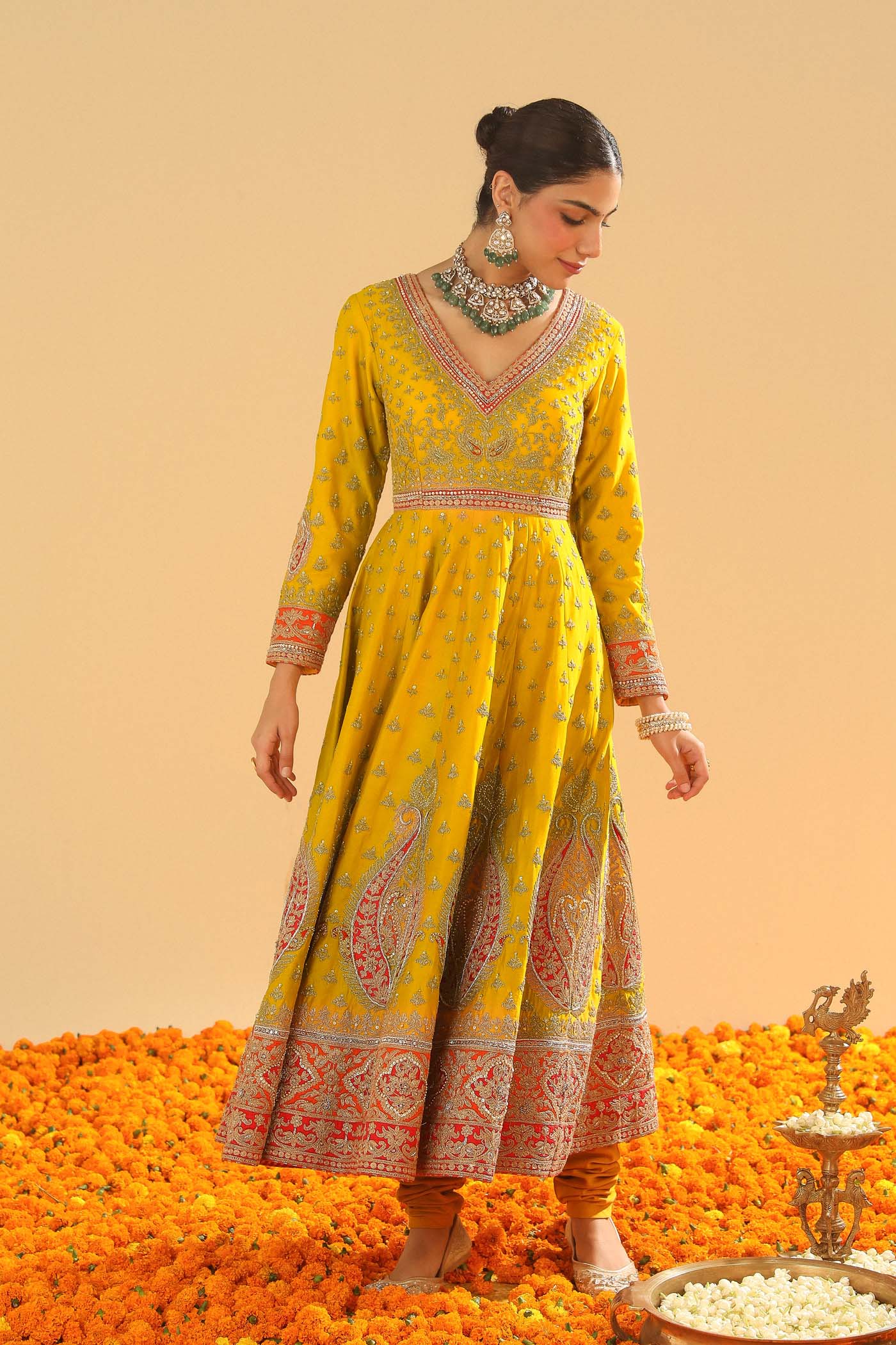 Shazia - Mustard Anarkaali with Chooridaar