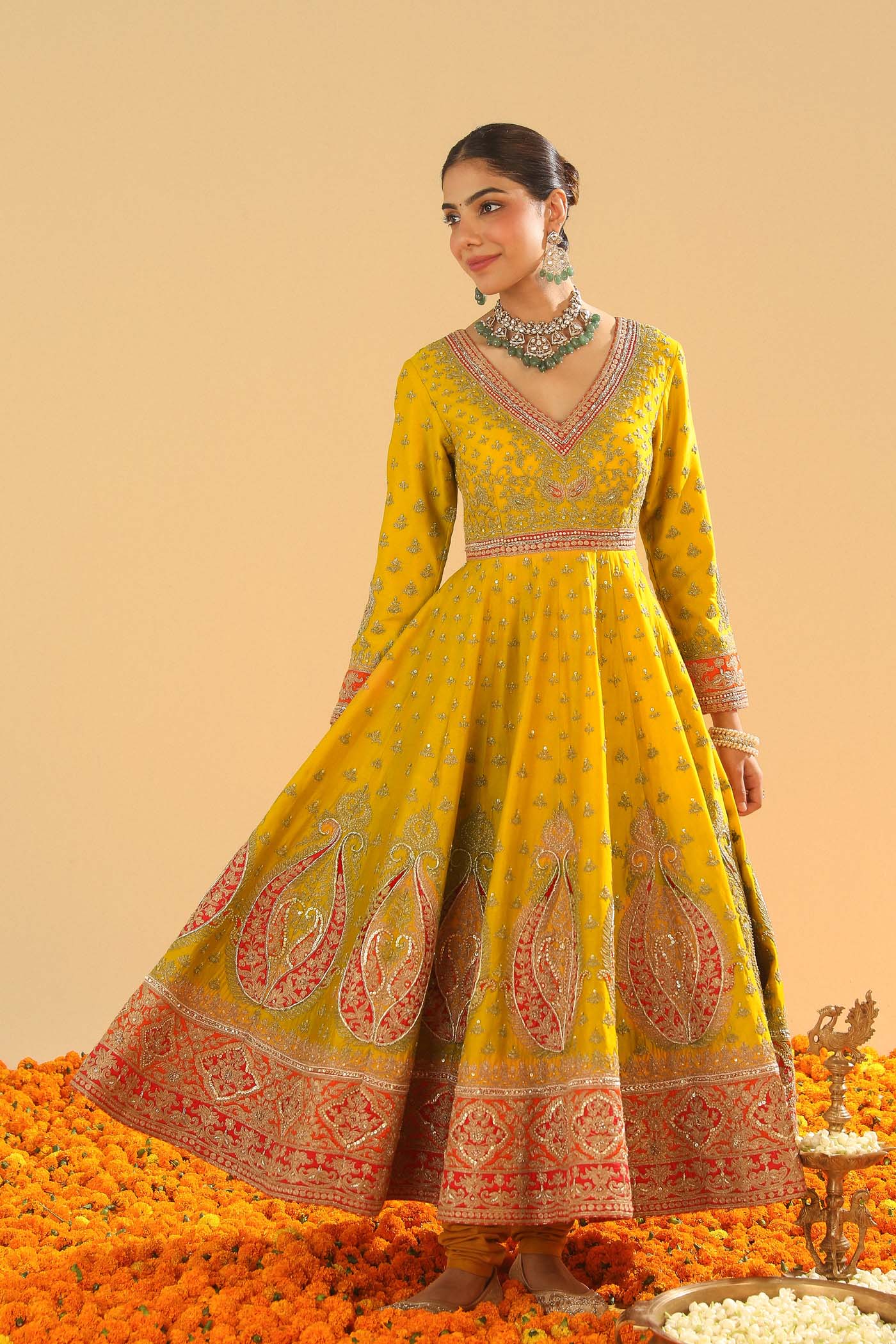 Shazia - Mustard Anarkaali with Chooridaar