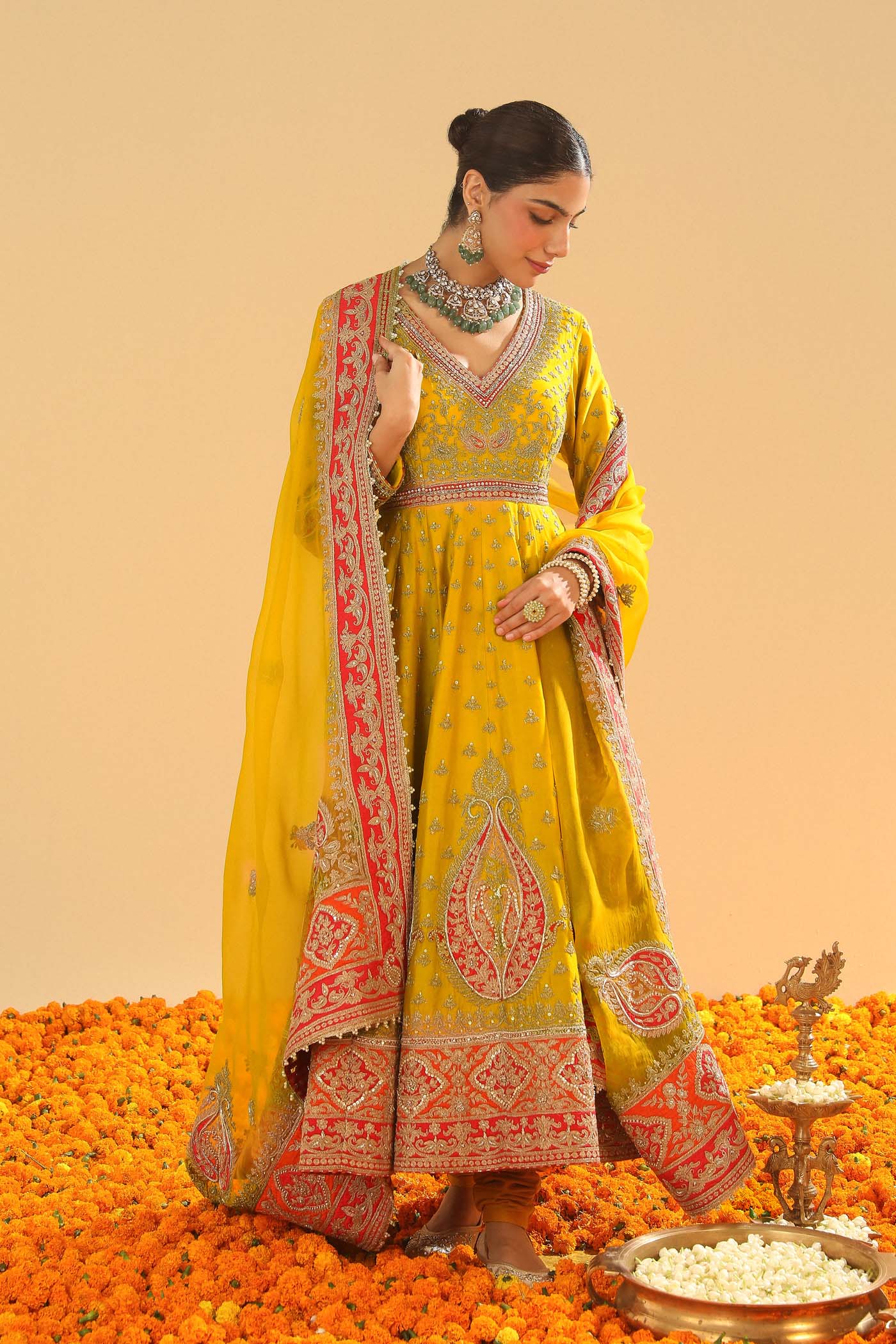 Shazia - Mustard Anarkaali with Chooridaar
