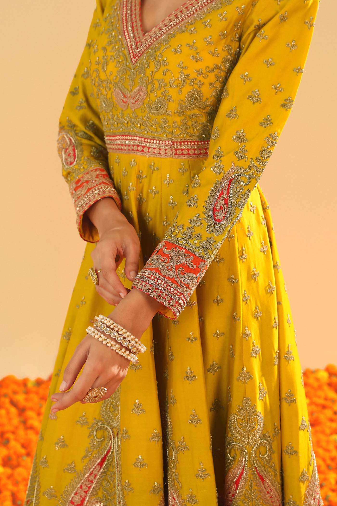 Shazia - Mustard Anarkaali with Chooridaar