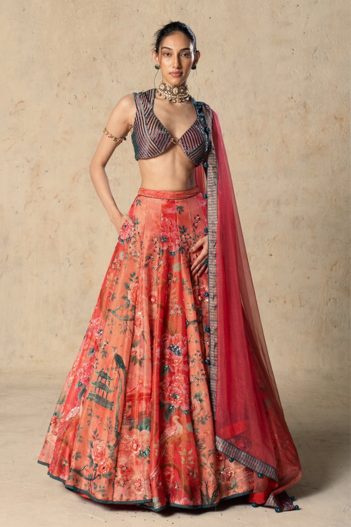 Printed Tissue Lehenga Set