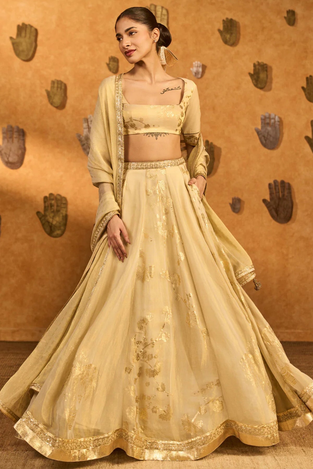 Ivory Sakura Tissue Lehenga Set