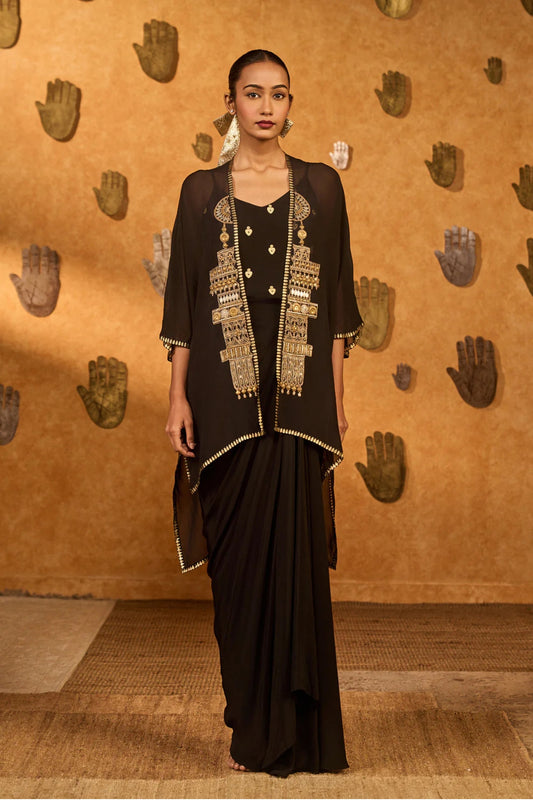 Black Heartbeat Draped Cape Set