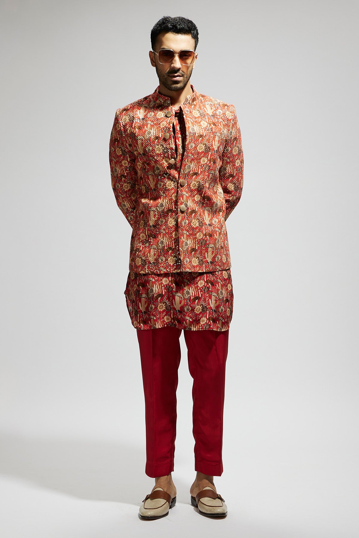 Orange Jaal Embellished Bandhgala