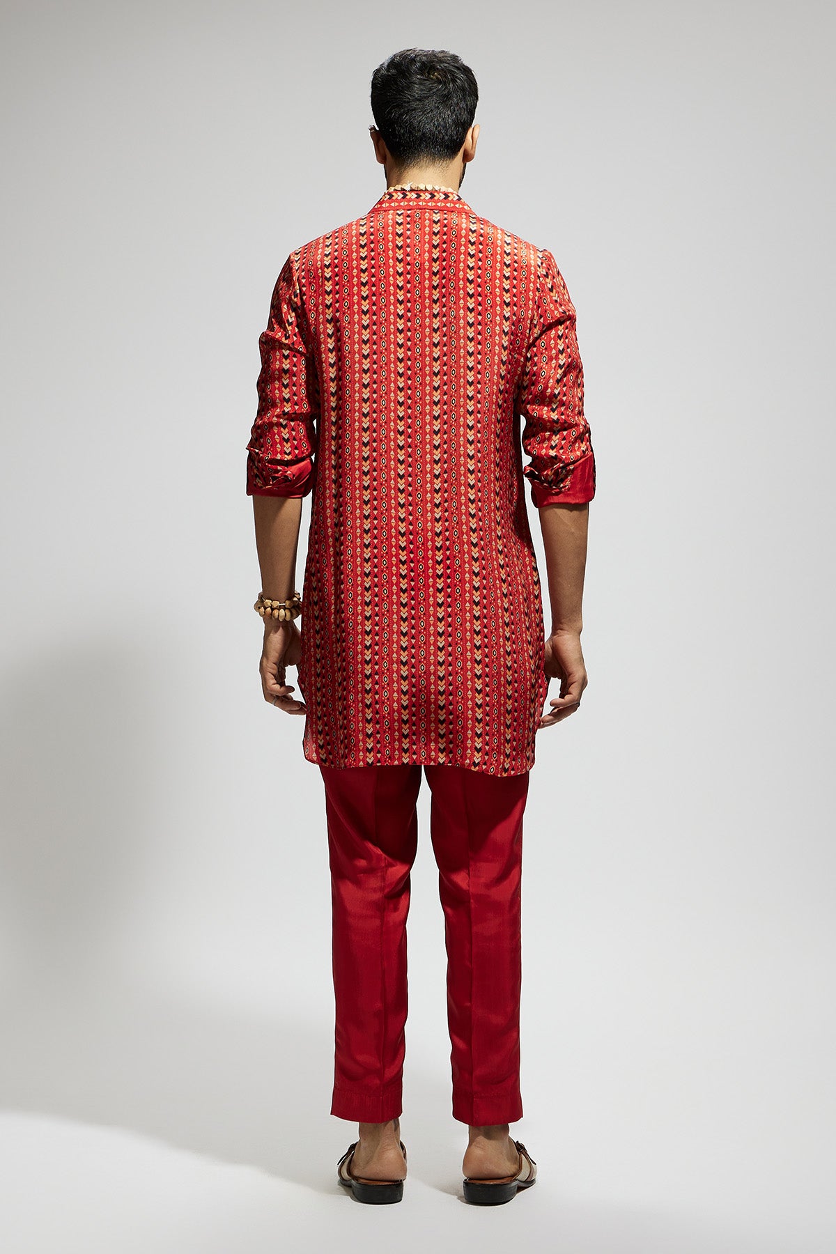 Orange Boho Print Rolled up Sleeves Kurta